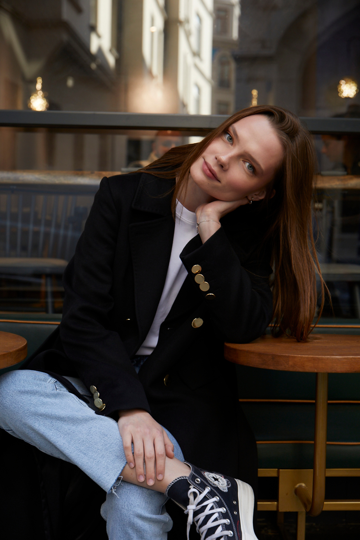 IDA Collection  Gold Detaylı Kruvaze Kaban Siyah - Görsel 5