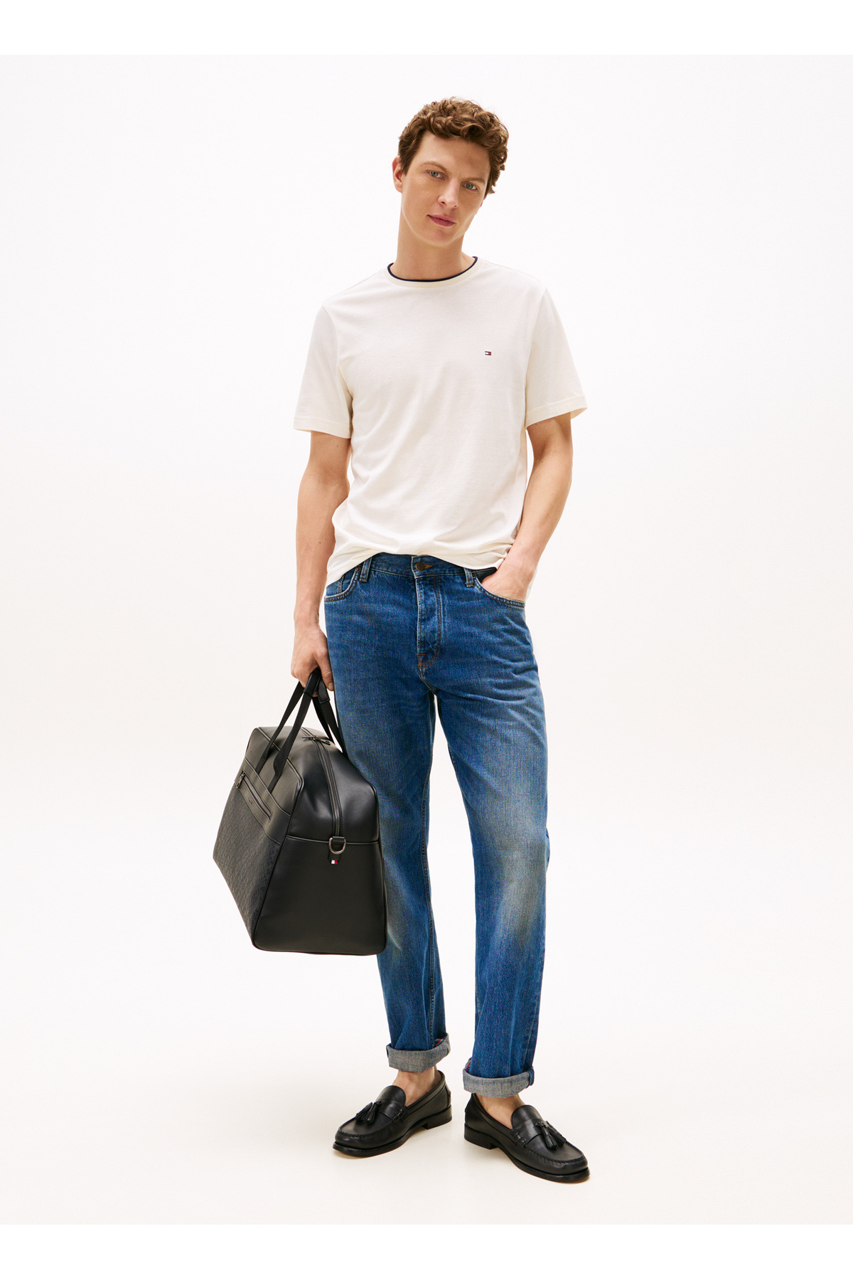 تامی هیلفیگر تی شرت مردانه یقه گرد زرد MW0MW39368Z00_COTTON MODAL TEE