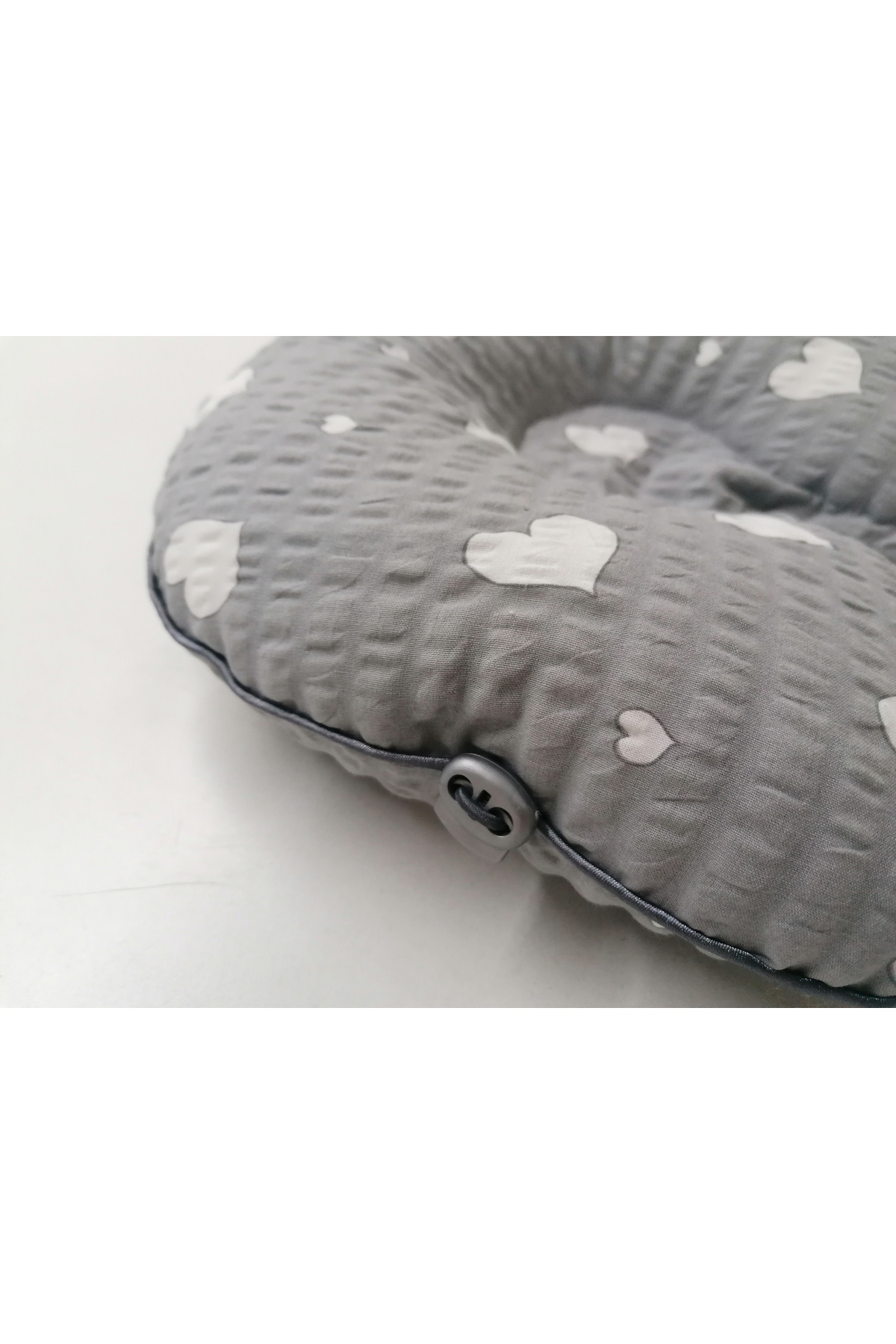HALZEY Düz Kafa Yastığı & Bebek Yastığı %100 Pamuk, Terletmez, Gri Kalp Desenli fotoğrafı 3 (önizleme)