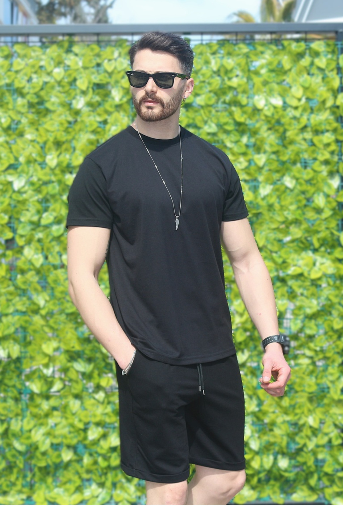 Men's Black 2 Piece Set Comfortable Cut 100% Cotton Breathable Lycra Fabric Summer Tracksuit Repair