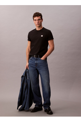 Calvin Klein Jeans Bisiklet Yaka Siyah Erkek T-Shirt LV04RC272GUB1 SS BADGE 3...