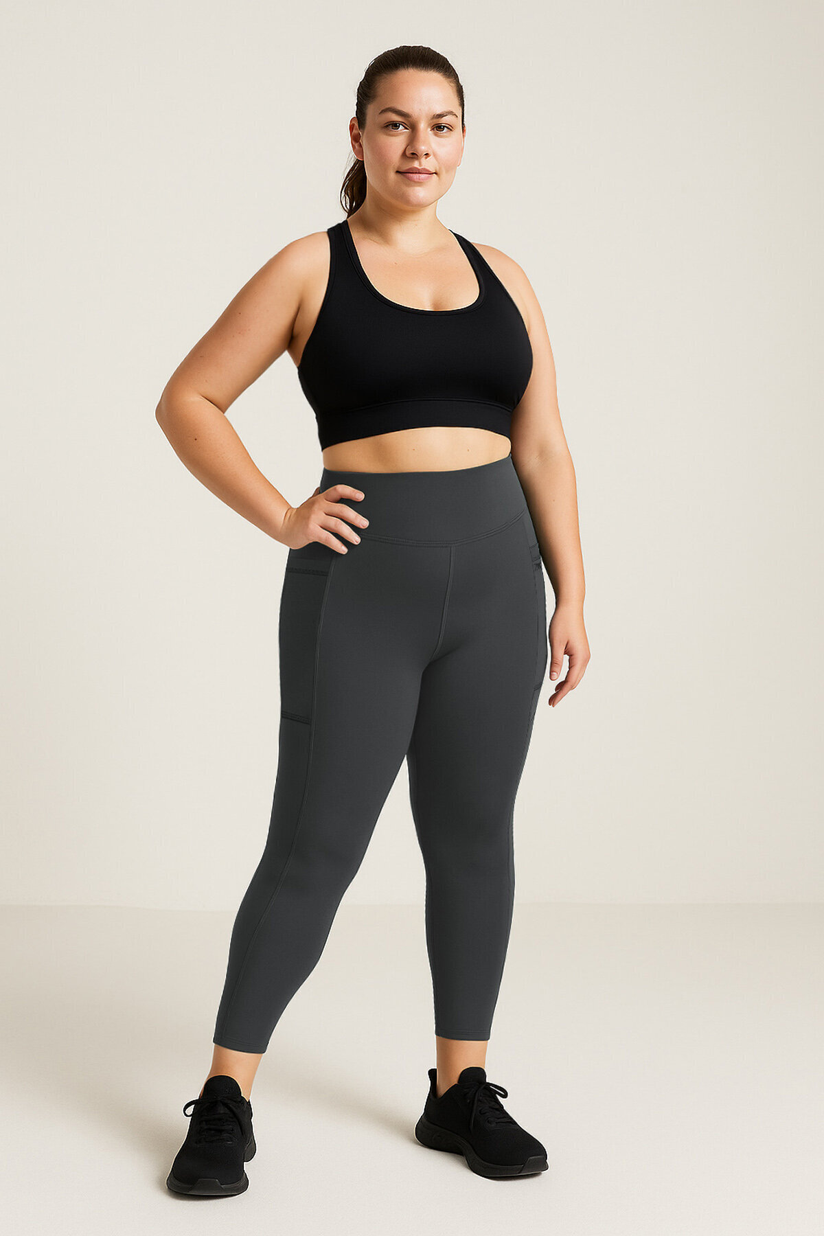 TOMMY LIFE Antrasit Esnek Standart Fit Performans Battal Büyük Beden Kadın Tayt - 94652