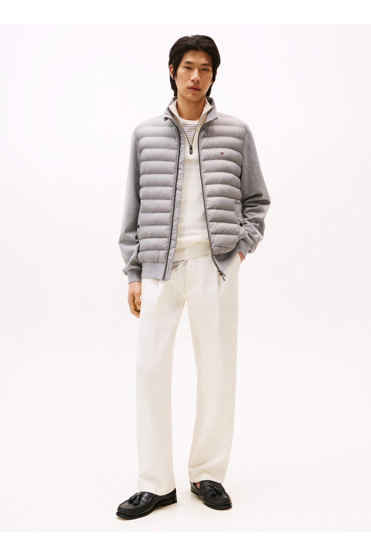 تامی هیلفیگر سویشرت مردانه یقه بلند خاکستری MW0MW37461P91_MIX MEDIA STAND CLLR