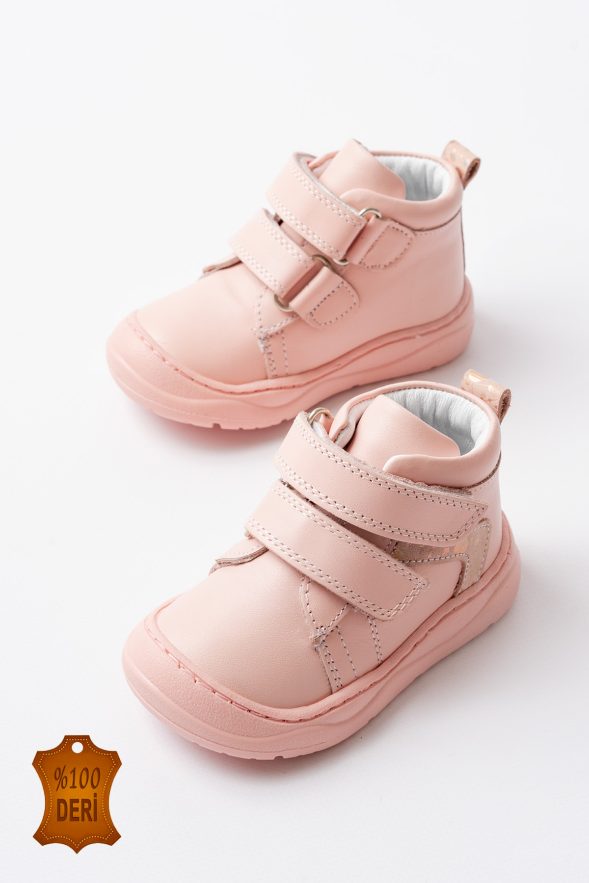 Genuine Leather Orthopedic Sole Stitched Velcro Baby Girl Boots - Wide Fit
