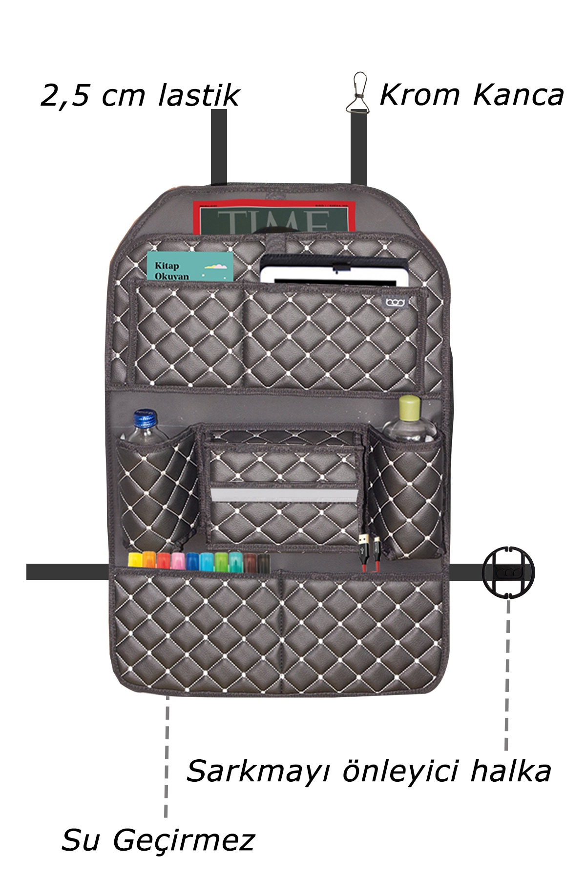 Bod Cunda Oto Koltuk Arkası Koruyucu Eşya Düzenleyici Araç içi Organizer Siyah-Beyaz fotoğrafı 4 (önizleme)