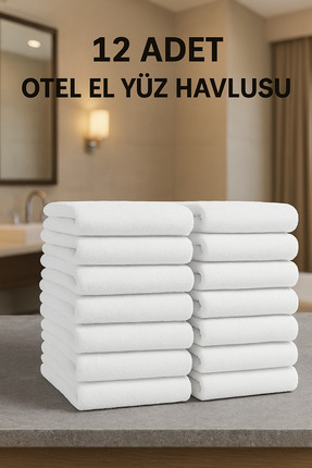 MEŞELİ TEKSTİL 12'Li Otel El Yüz Baş Saç Havlusu 50x90 | Hızlı Kuruyan Dayanıklı