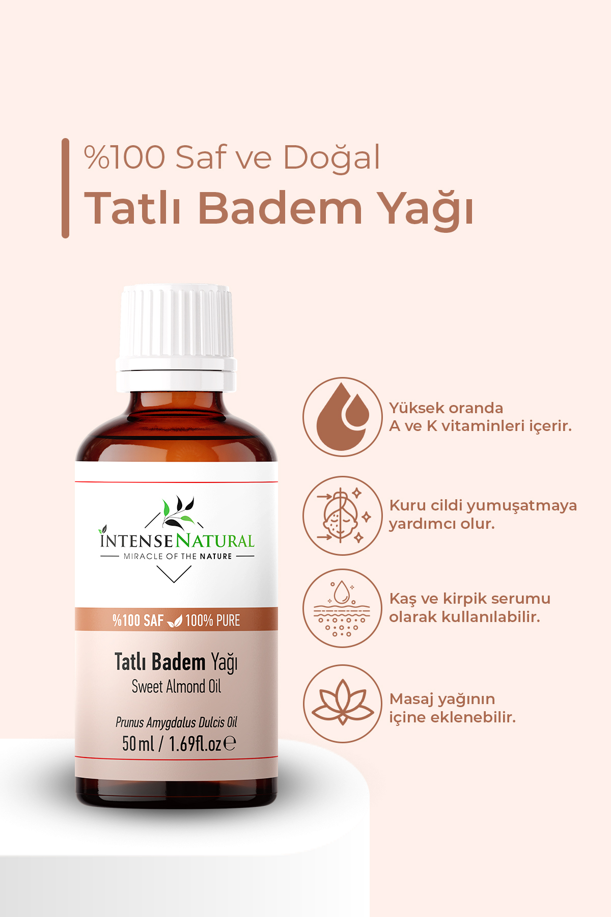 Badem Yağı Tatlı Soğuk Sıkım 50 ml x 2 %100 Saf Ve Doğal Sweet Almond Oil — NTR-1047 — تصویر 3 از 7
