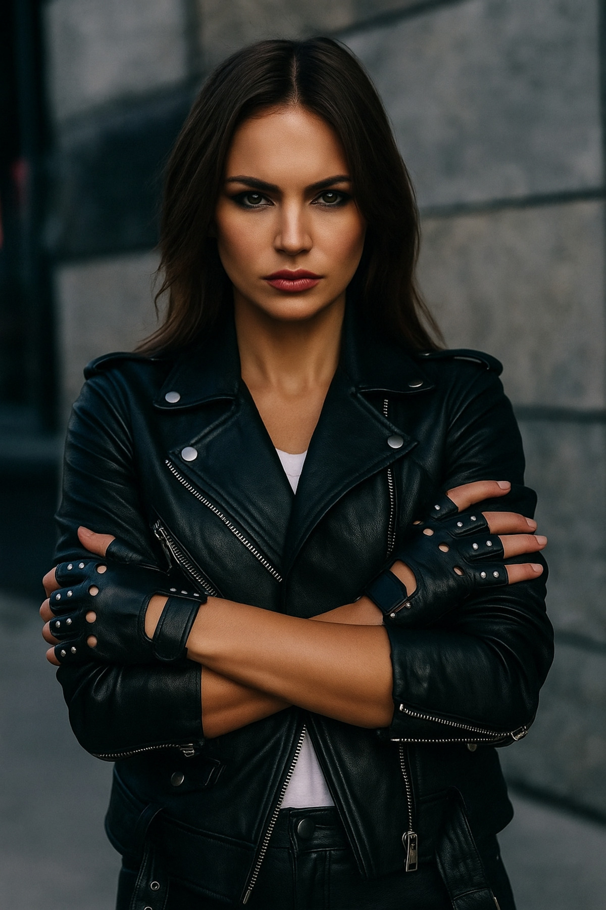 Luminos Butik Kadın Siyah Deri Kesik Yarım Parmaklı Troklu Eldiven Eld31