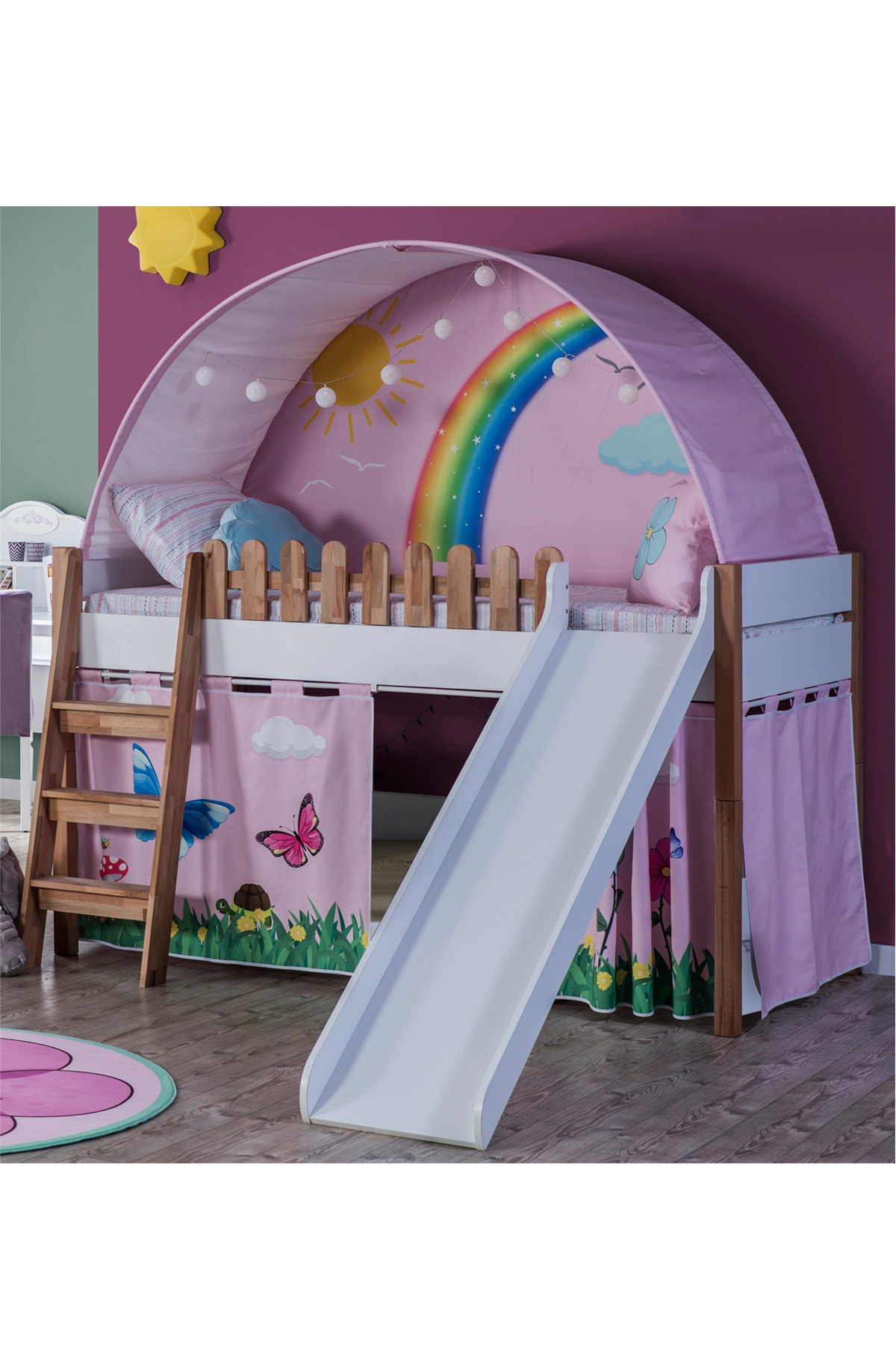 benim odam My House Montessori Ahşap Ranza Kaydıraklı Oyun Evi