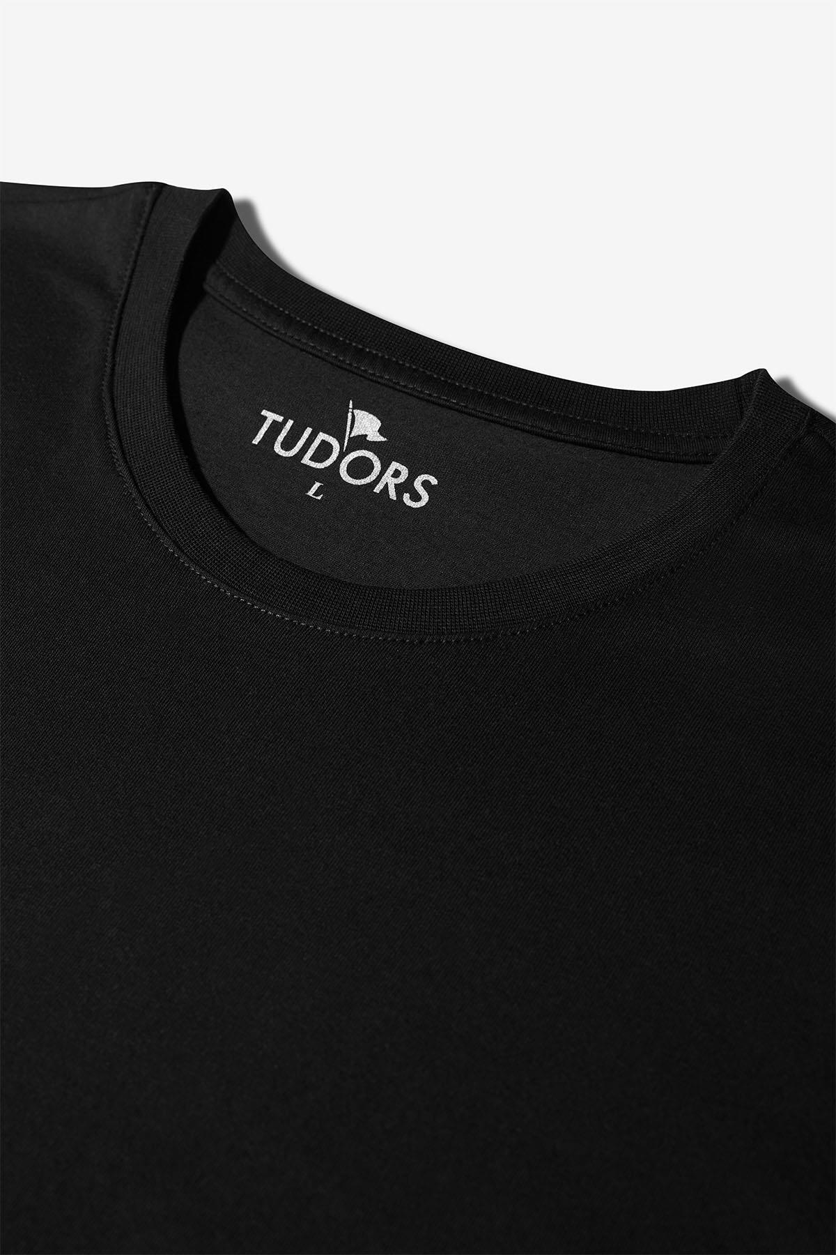 Tudors  Unisex 2'li Paket Siyah-Beyaz Slim Fit Dar Kesim %100 Pamuk Bisiklet Yaka Tişört - Görsel 5