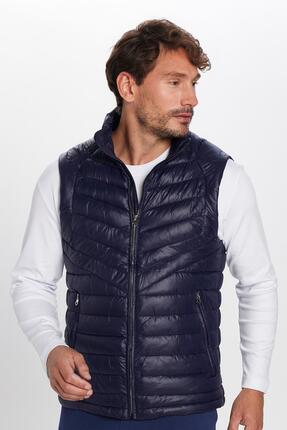 Tudors Erkek Standart Fit Dik Yaka Cepli Fermuarlı Sıcak Tutan Lacivert Şişme...