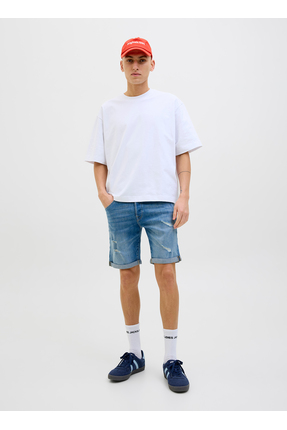 Jack & Jones Mavi Erkek Normal Bel Standart Kalıp Denim Şort JJIRICK JJFOX SH...