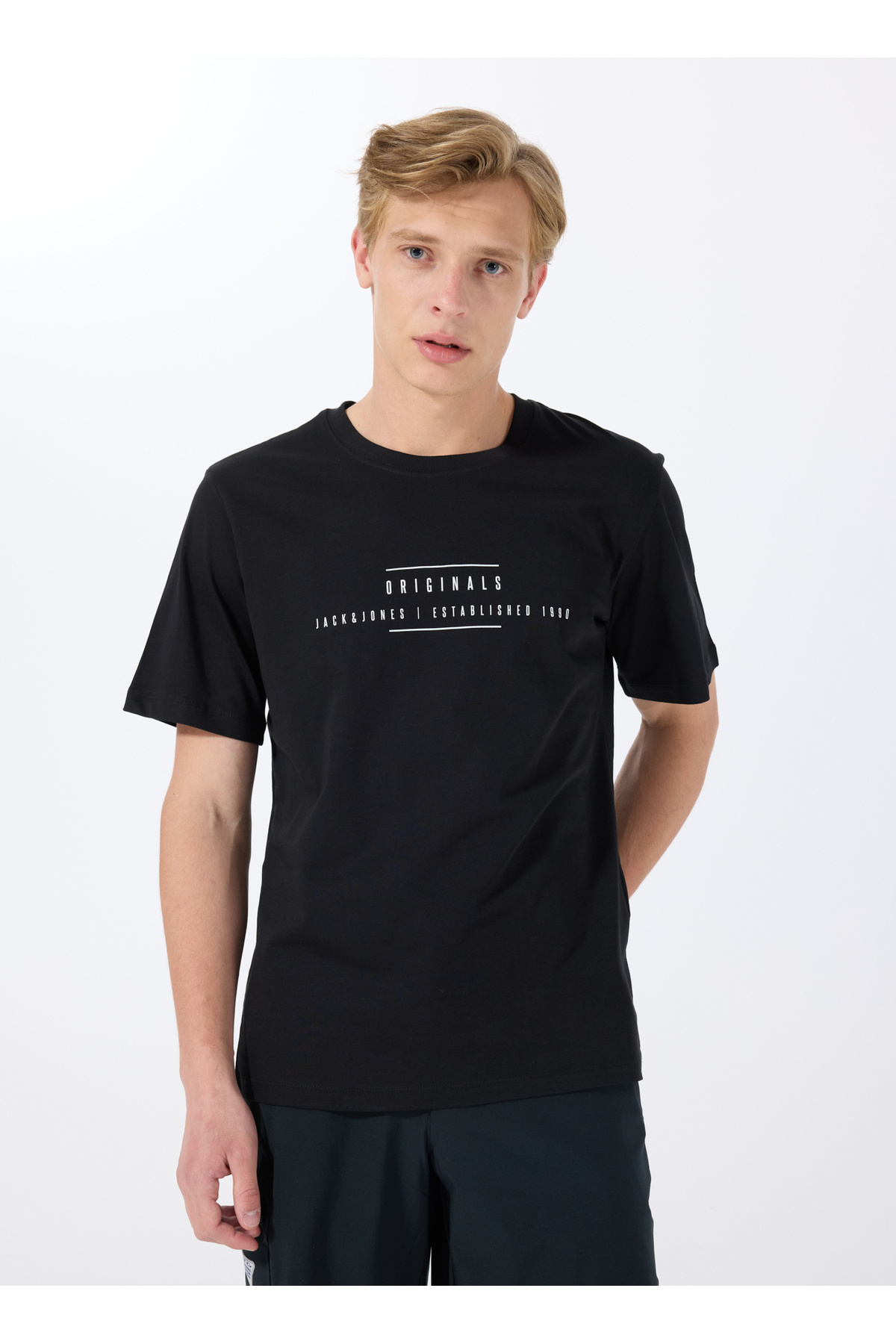 جک اند جونز تی شرت مردانه مشکی یقه گرد 12288375_JORREMINDER TEE SS CREW NE