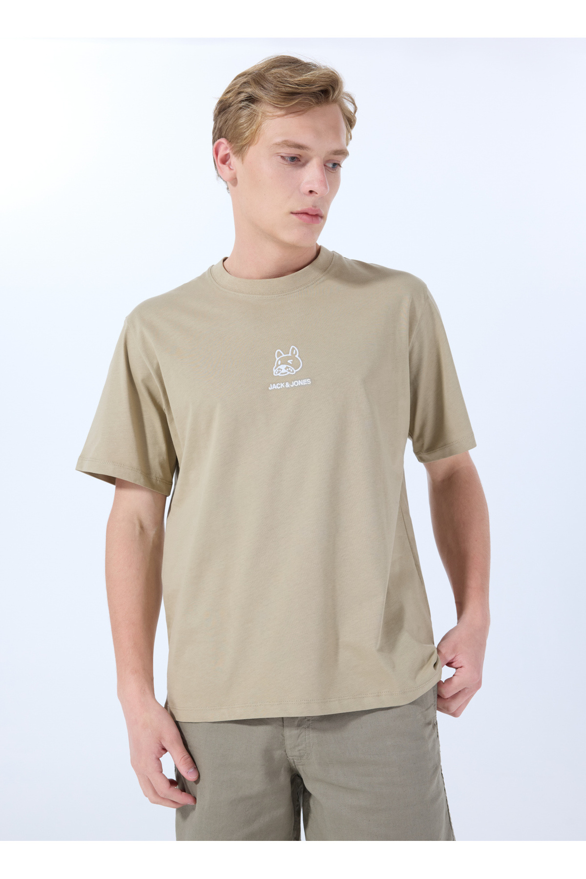 جک اند جونز تی شرت مردانه بژ یقه گرد 12288517_JORANIMAL TEE SS CREW NECK