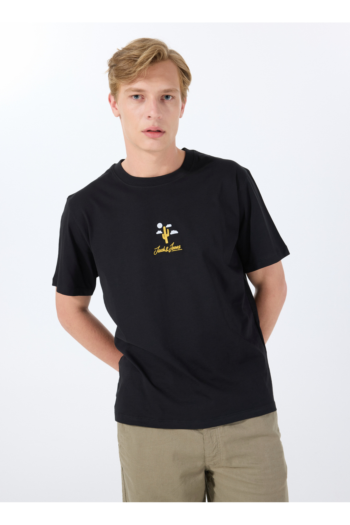 جک اند جونز تی شرت مردانه مشکی یقه گرد 12288513_JORCACTUS TEE SS CREW NECK