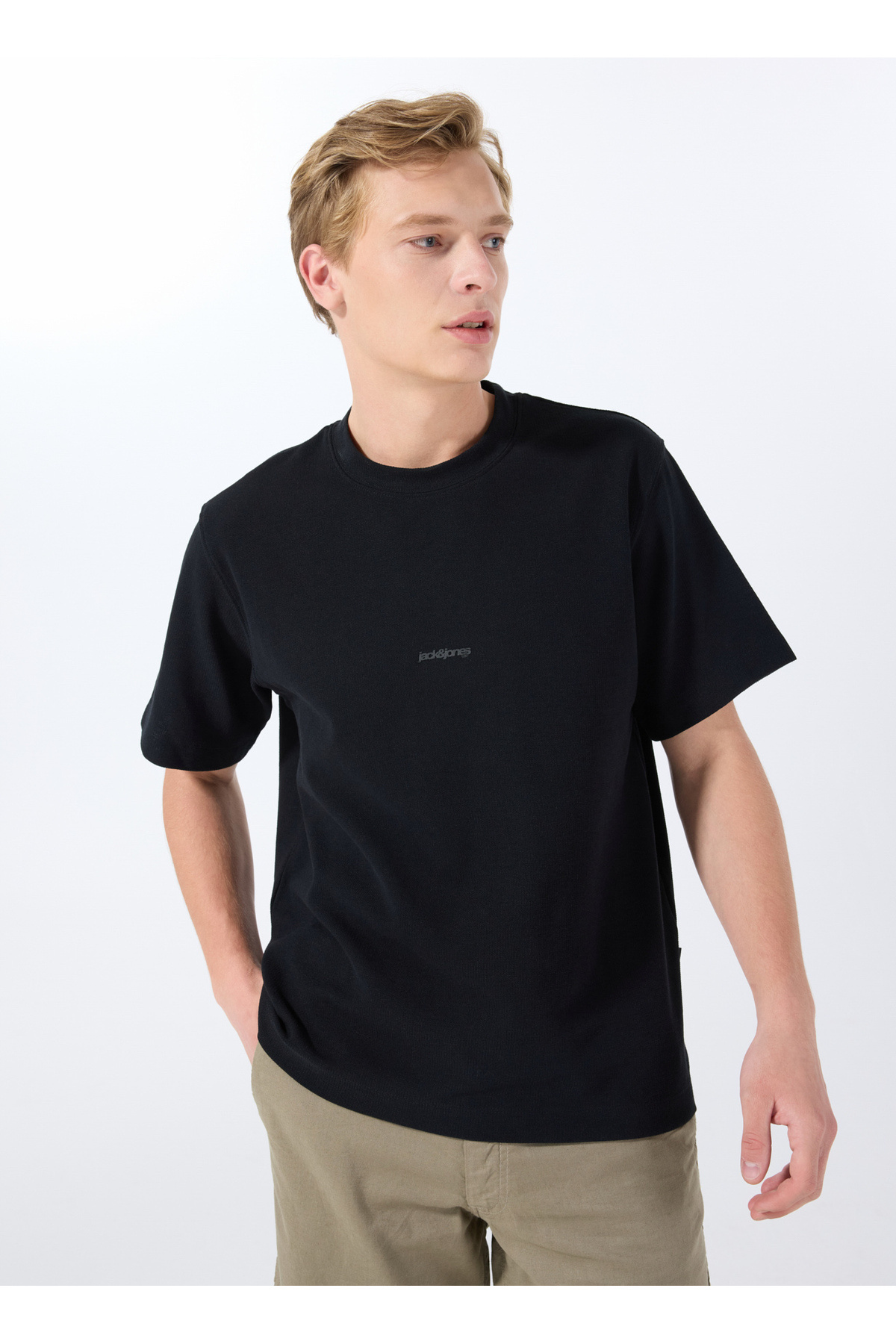 جک اند جونز تی شرت مردانه مشکی یقه گرد 12273217_JCOTARMAC FABRIC TEE SS CR