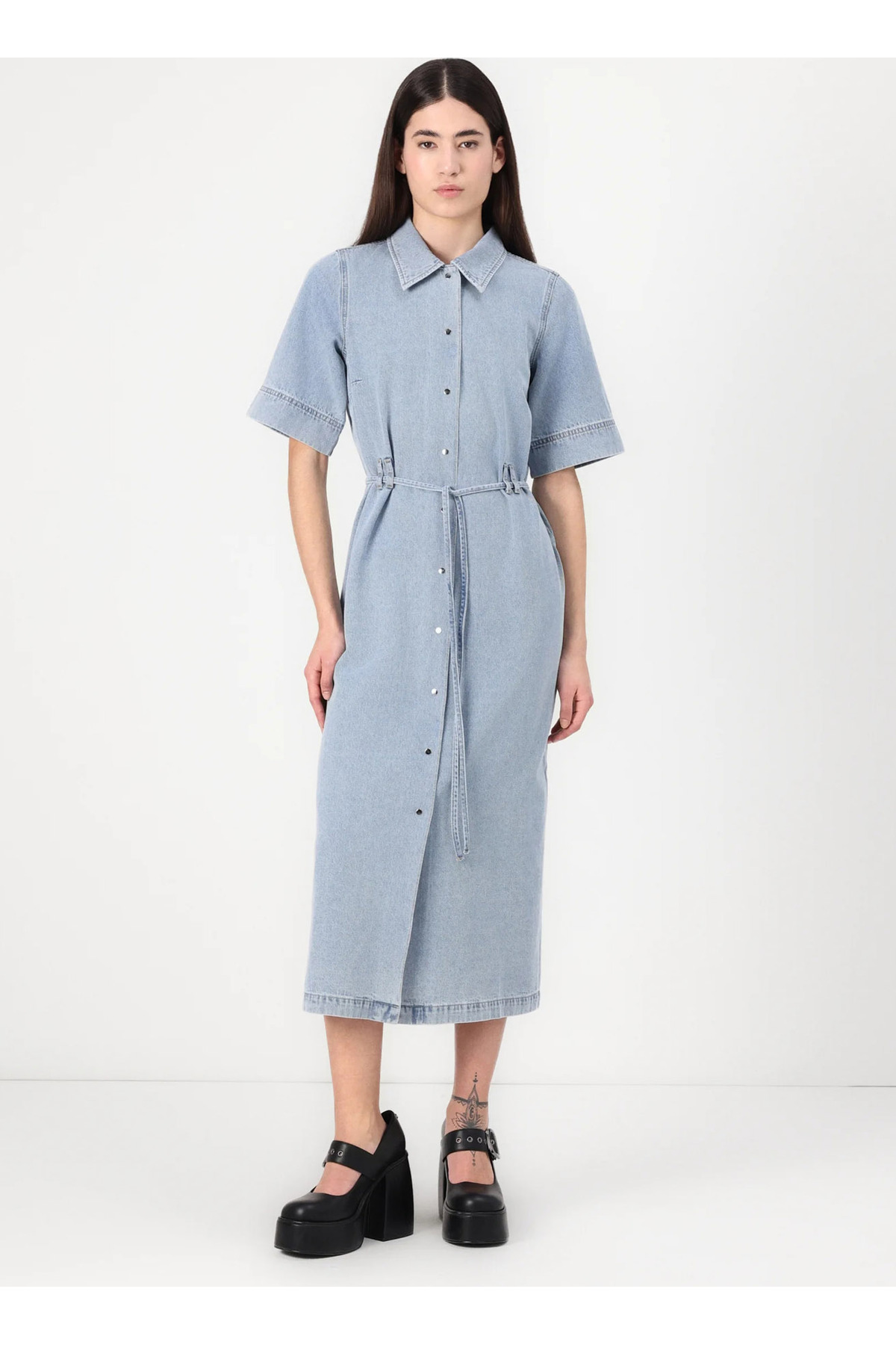 Vero Moda Gömlek Yaka Açık Mavi Orta Kadın Elbise VMMELINDA 2/4 7
