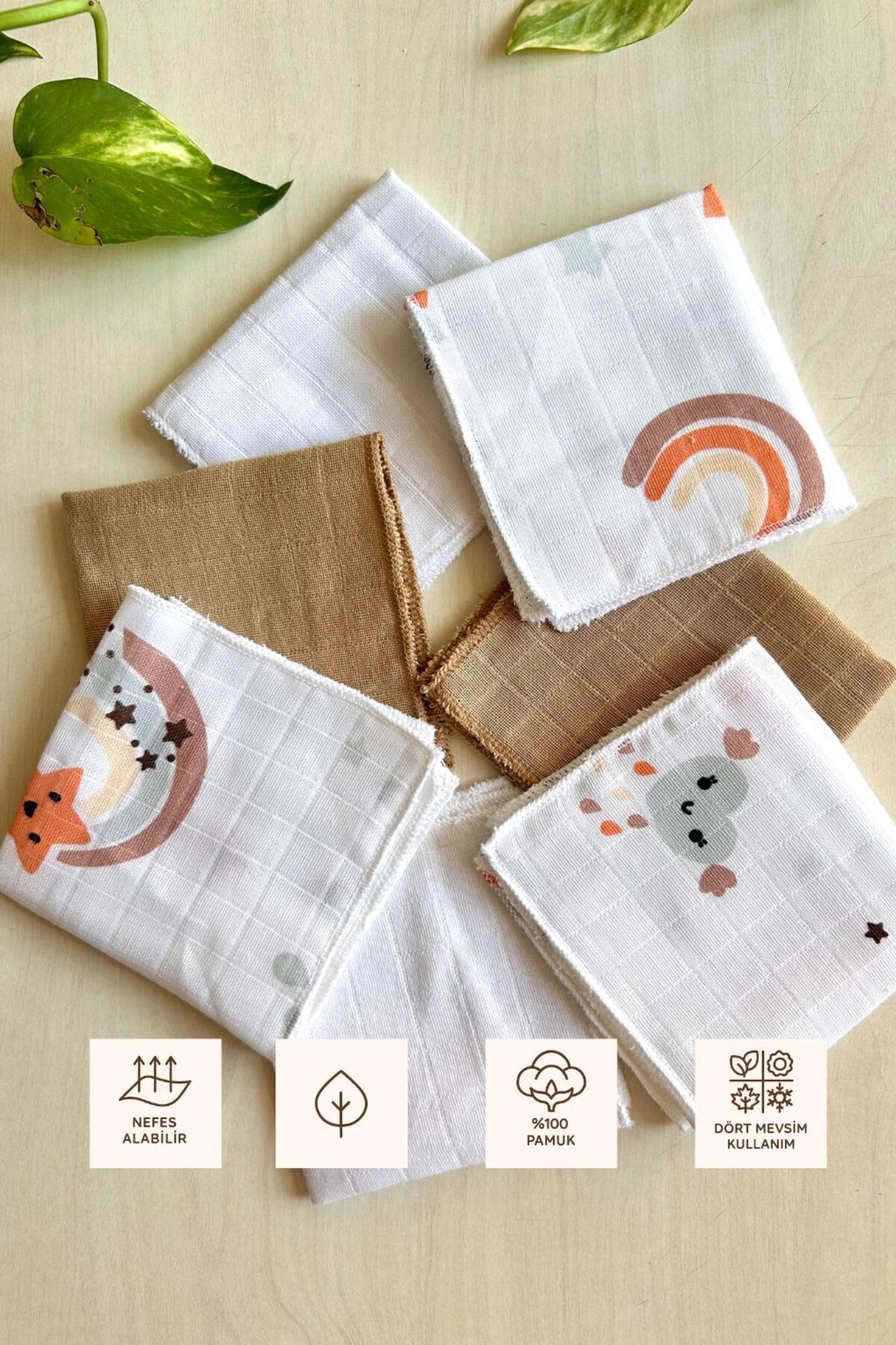 Sevza Kids %100 Pamuk 7'li Müslin Bebek Ağız Mendili Lıttle Explorer Coll. Gökkuşağı Set