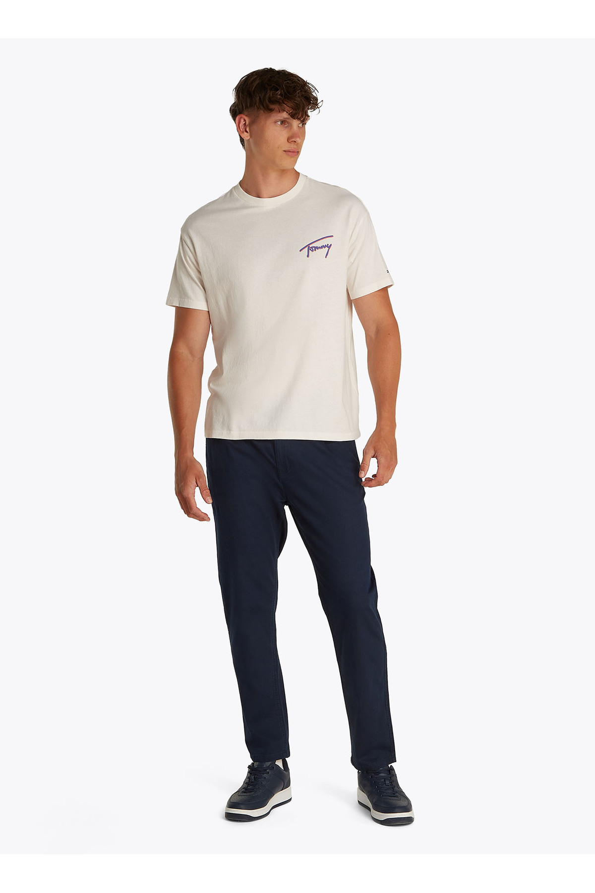 تامی جینز تی شرت مردانه یقه گرد سفید DM0DM20768YBH TJM RLX FADED GRA