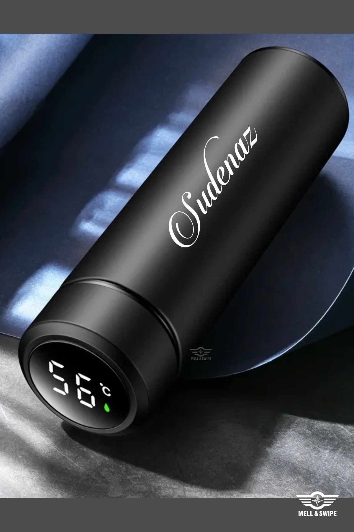 MELL & SWIPE Siyah Dereceli Kişiye Özel İsim Baskılı Çelik Dijital Led Sıcaklık Göstergeli Akıllı Termos 500ml fotoğrafı 4 (önizleme)