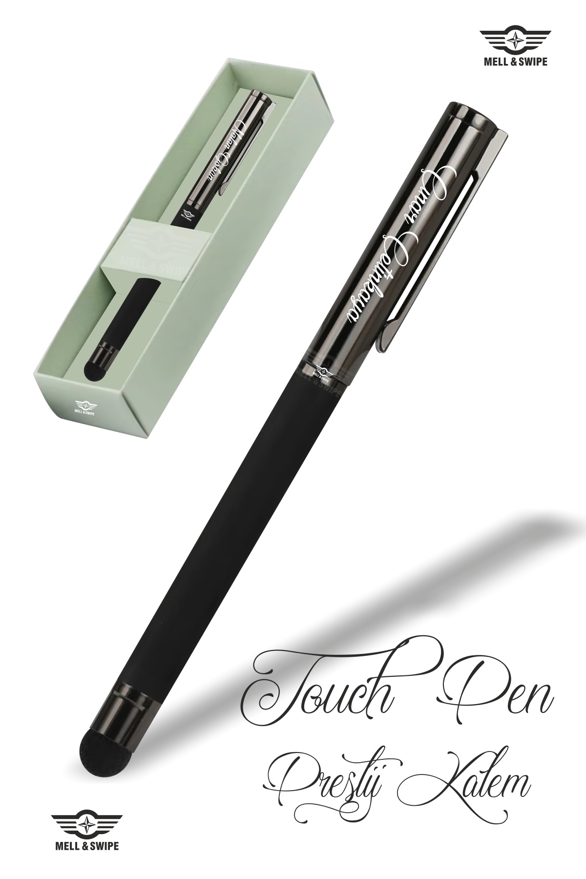 MELL & SWIPE Kişiye Özel Kalem Isim Baskılı Touch Pen Rubber Roller Lüks Ve Şık Imza Kalemi Kutulu