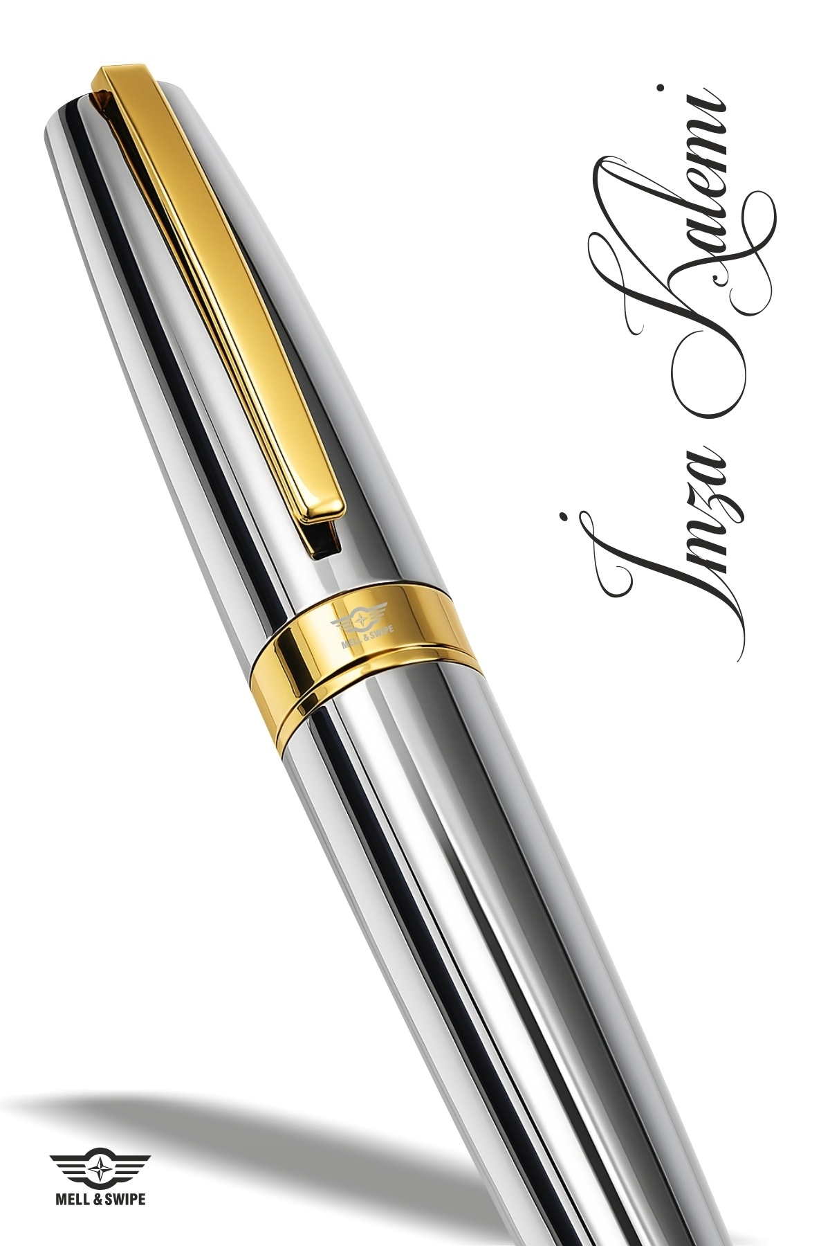 MELL & SWIPE Kişiye Özel Isim Baskılı Altın Tokalı Şık Ve Lüks Hediyelik Tükenmez Imza Kalemi Gold Krom Kutulu