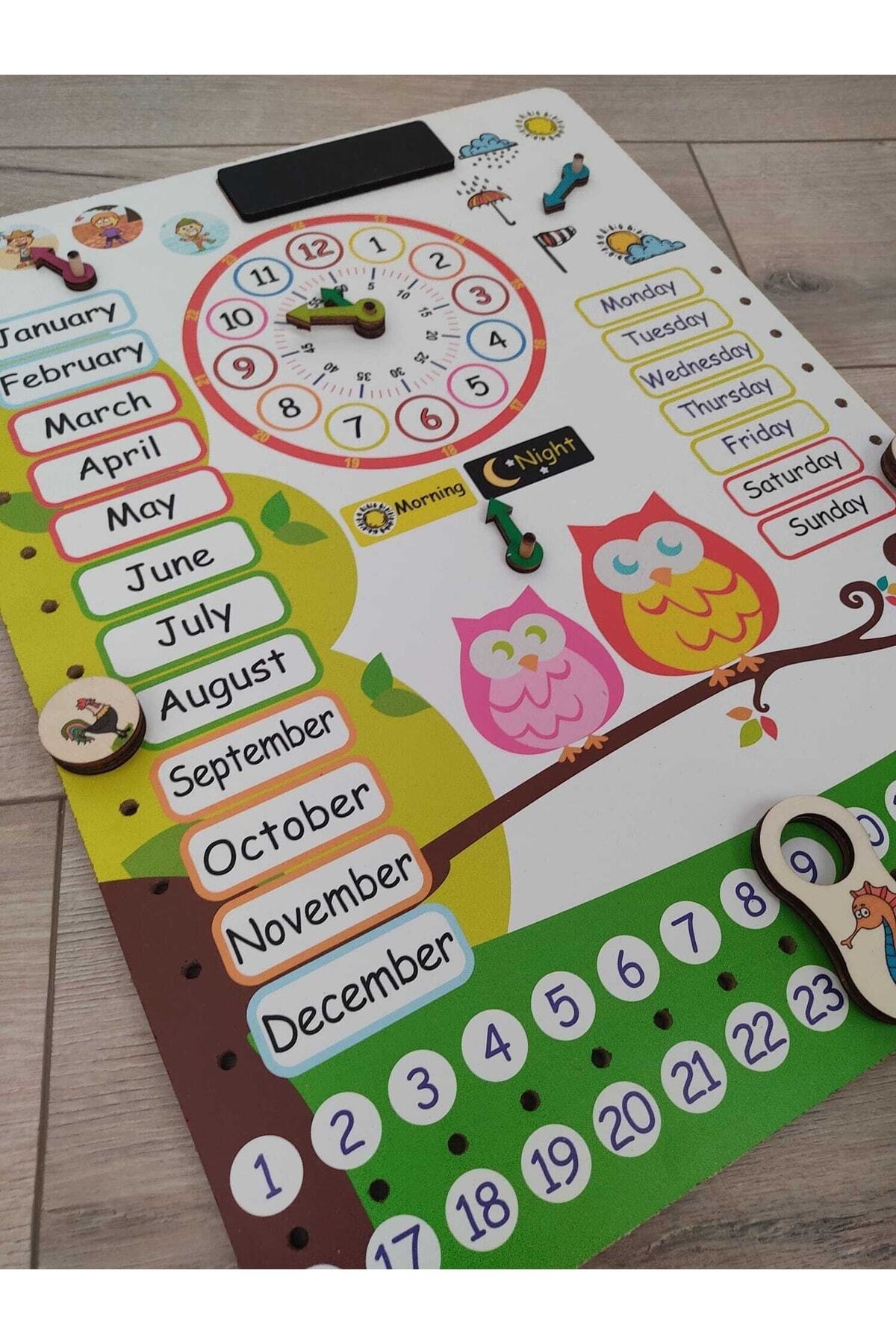 Ankebut Montessori Ingilizce Ahşap Saatli Eğitici Takvim Günler, Aylar, Mevsimler, Hava Durumu, Rakamlar fotoğrafı 2 (önizleme)