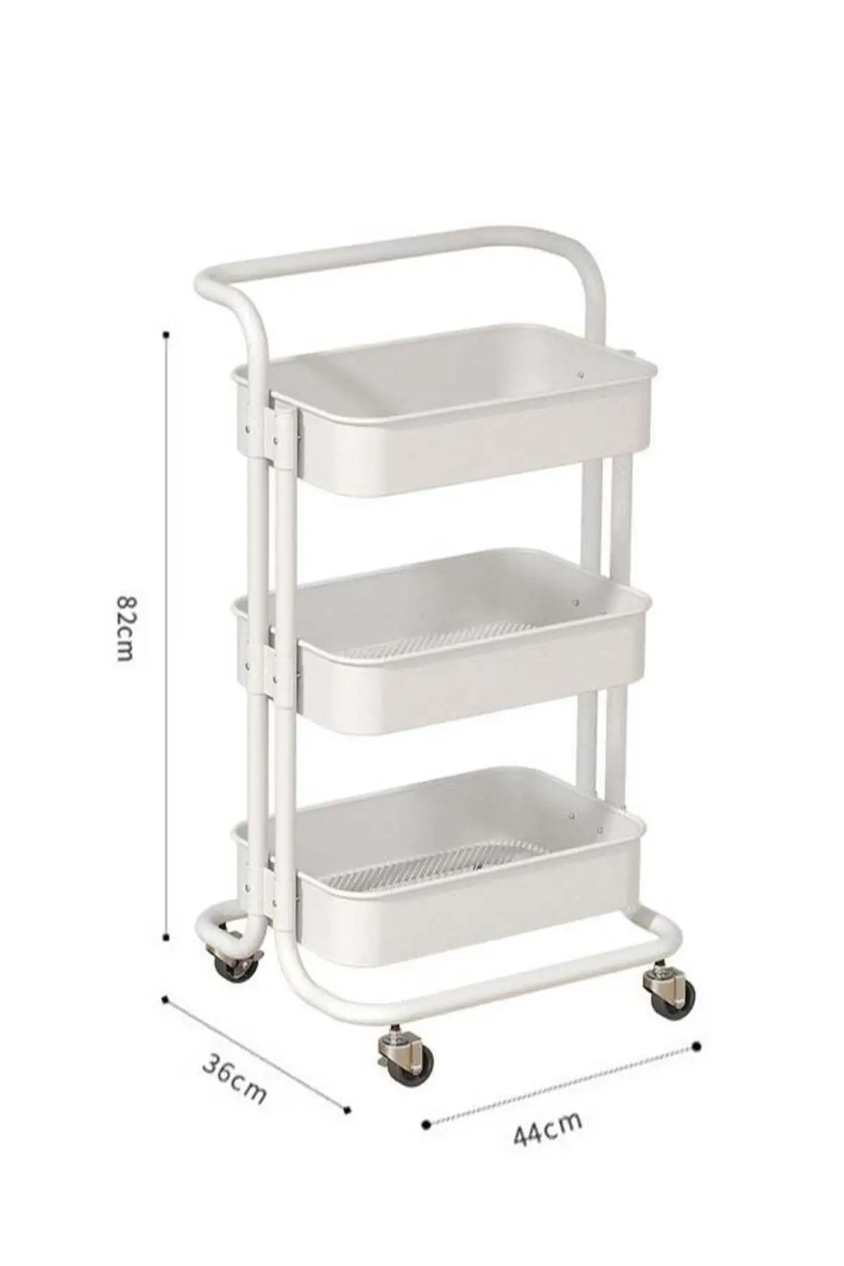 منظم عربة معدني متعدد الأغراض بثلاث طبقات، أرفف متحركة، أبيض، 82×44×36 سم