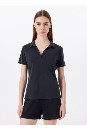 Jeep Bisiklet Yaka Düz Siyah Kadın T-Shirt J5SL-TST7056