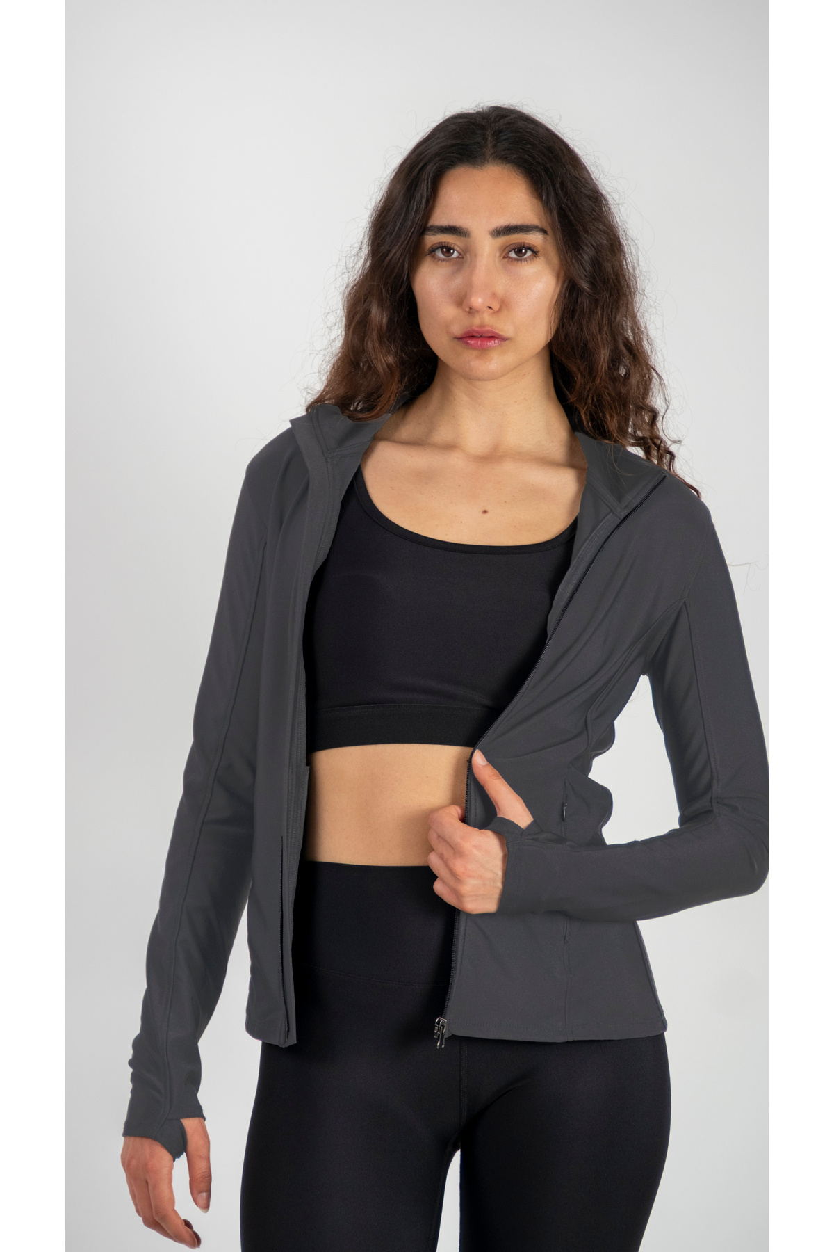 Keep Risen Fermuarlı Çift Cepli Parmak Geçmeli Slim Fit Spor Ceketi Gri görsel 3