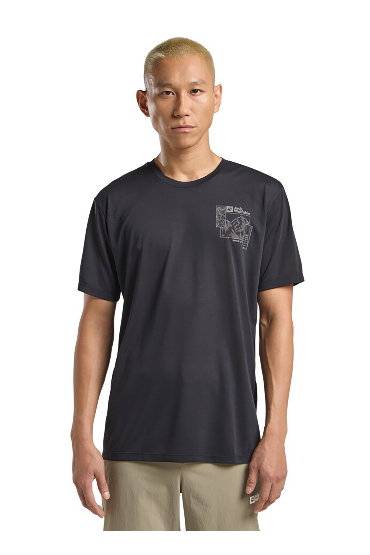 جک ولف اسکین تی شرت مردانه ساده A62314TRVONNAN GRAPHIC T M Anthracite Crew Neck Regular Fit