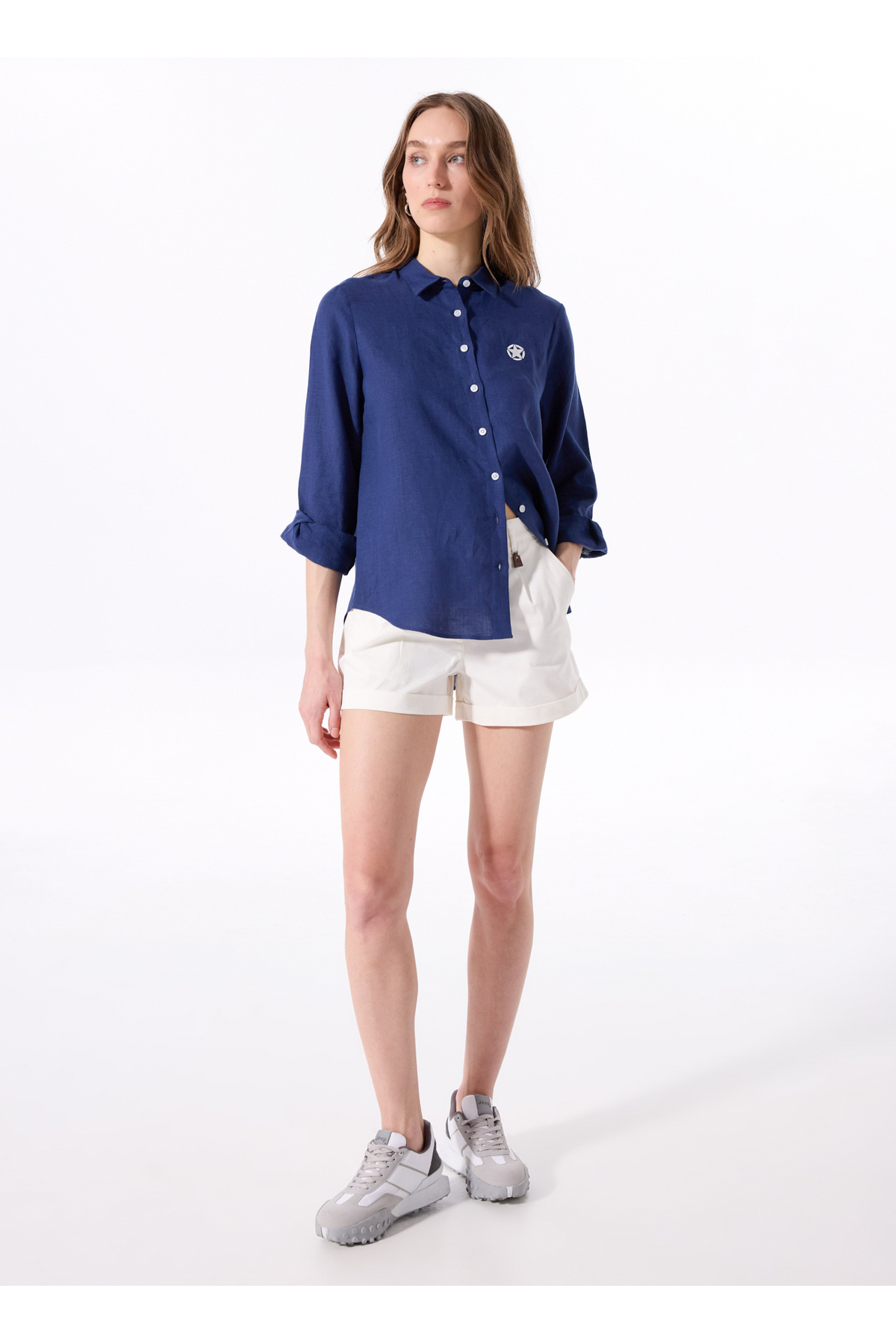 Jeep  Lacivert Kadın Relaxed %100 Keten Gömlek J5SL-GML7158 - Görsel 2