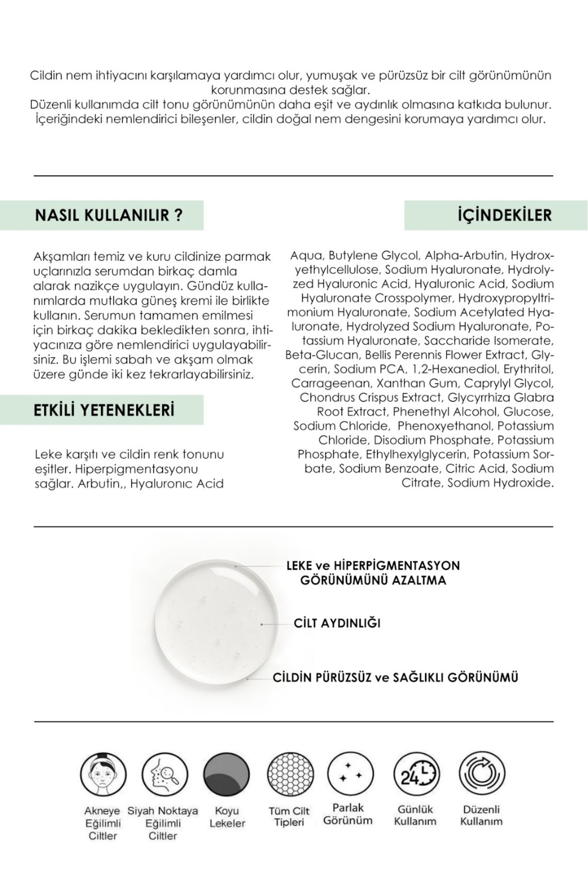 Leke Karşıtı Ve Cilt Tonu Eşitleyici Arbutin Serum 30 Ml (Arbutin&Hyaluronic Acid) — 3669 — تصویر 3 از 7