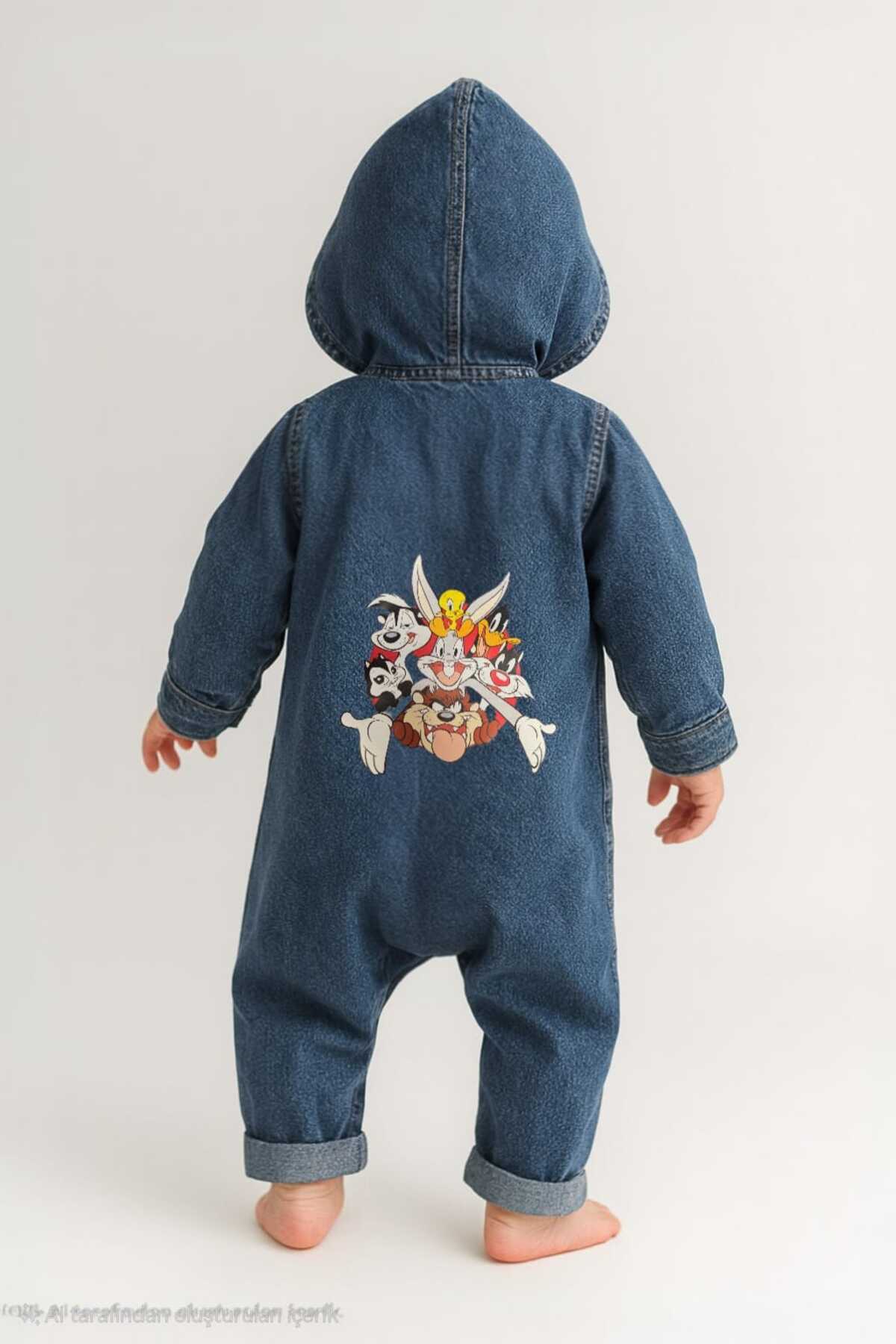 CROCODAYS Unisex Çocuk Bebek Kot (JEANS) Baskılı Kapşonlu Tulum (3/6/9/12/18/24) Ay fotoğrafı 2 (önizleme)