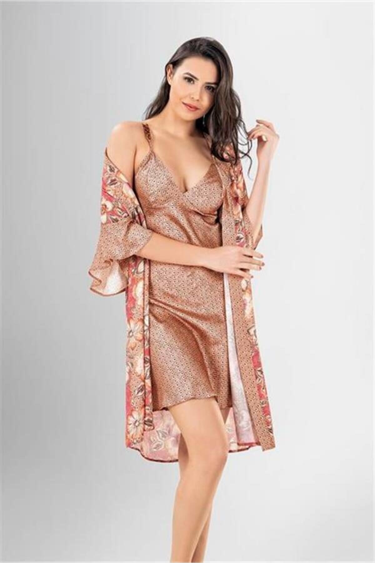 CHI'LA Collection 2 li Kısa Sabahlık Takımı Desenli