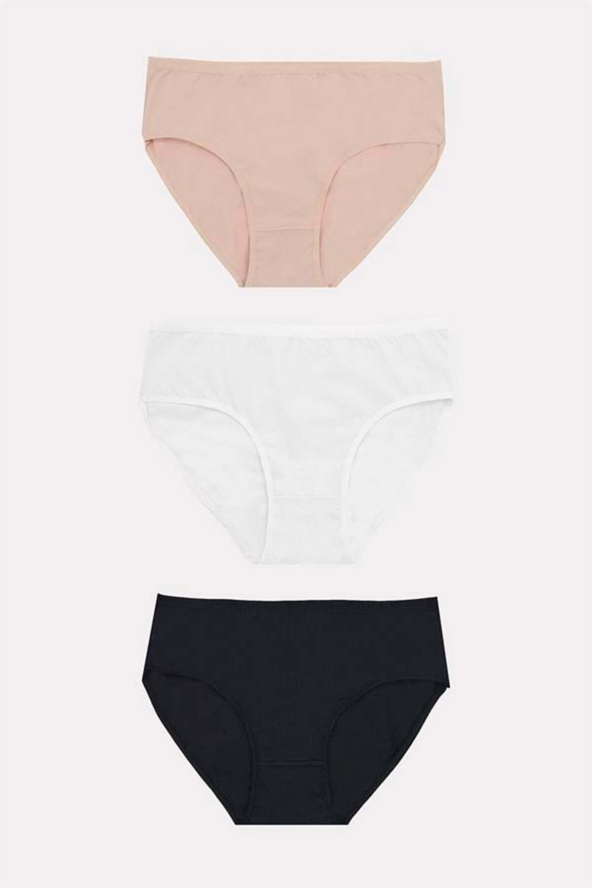 Aria's Closet Arias Closet Büyük Beden Pamuklu Siyah Beyaz Ten Rengi 3'lü Külot