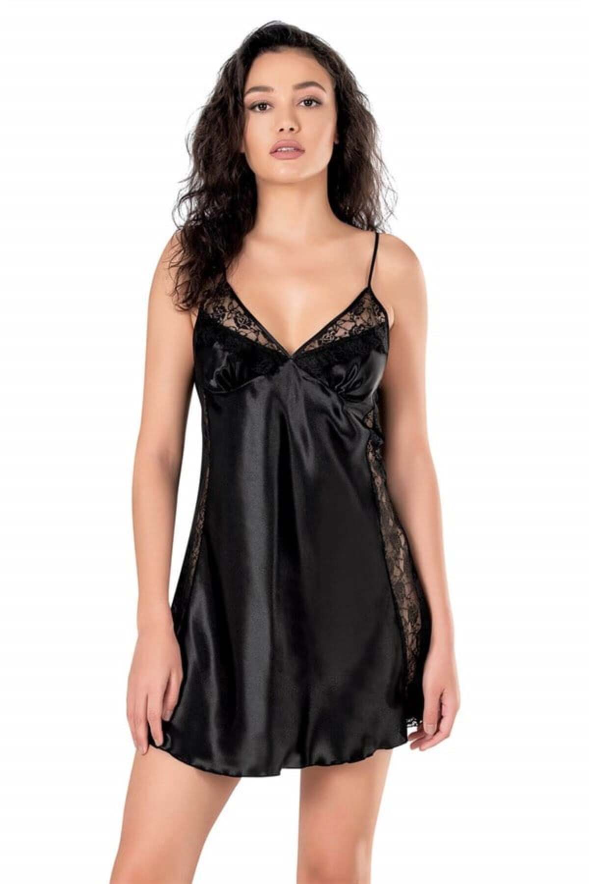 HAYAT STORE Siyah Kısa Saten Gecelik