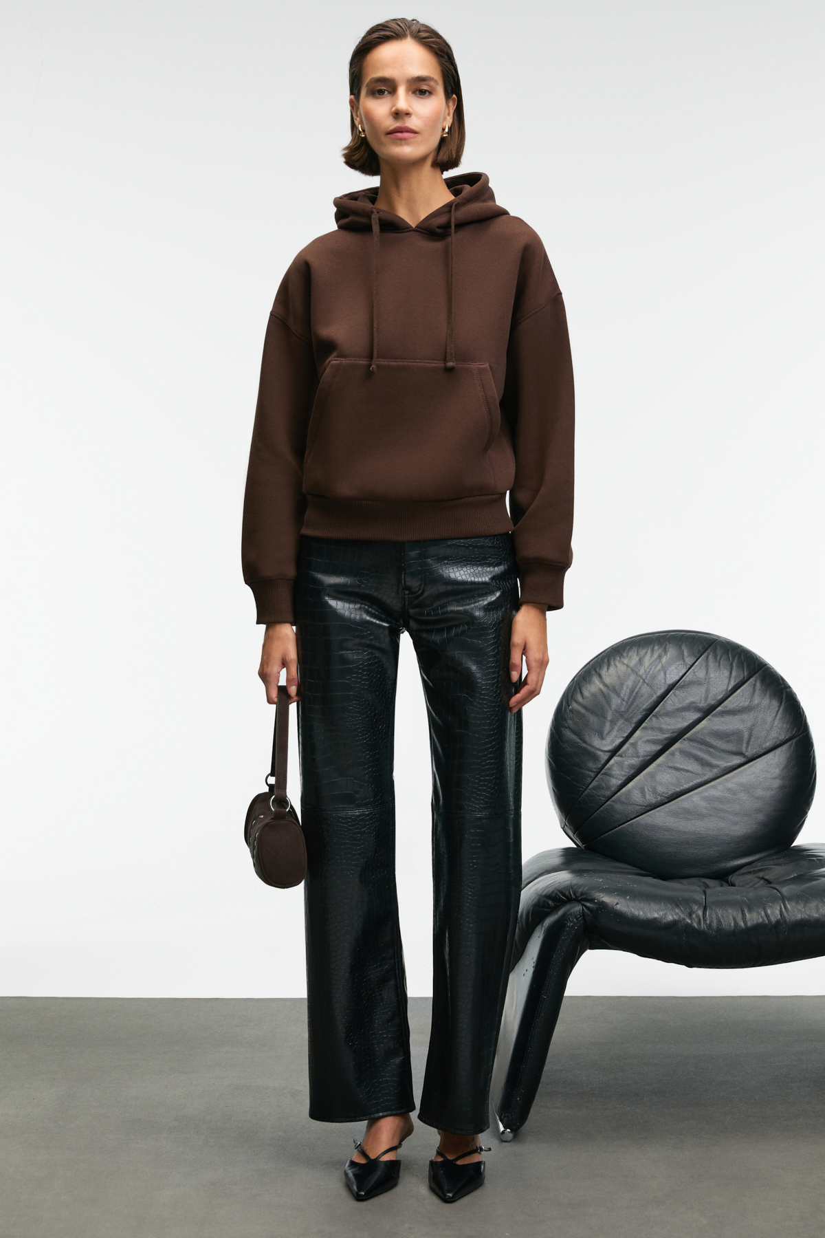 GRIMELANGE  SELENE Kadın Kapüşonlu Kangru Cepli Regular Fit Kahverengi Sweatshirt - Görsel 2