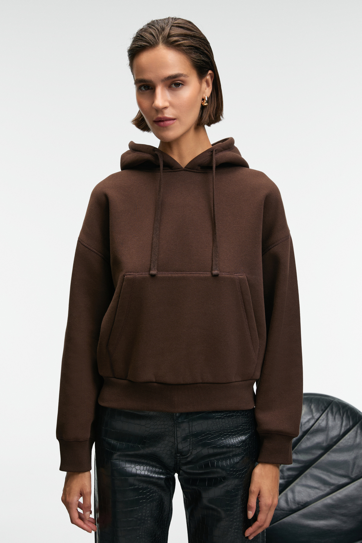 GRIMELANGE  SELENE Kadın Kapüşonlu Kangru Cepli Regular Fit Kahverengi Sweatshirt - Görsel 3