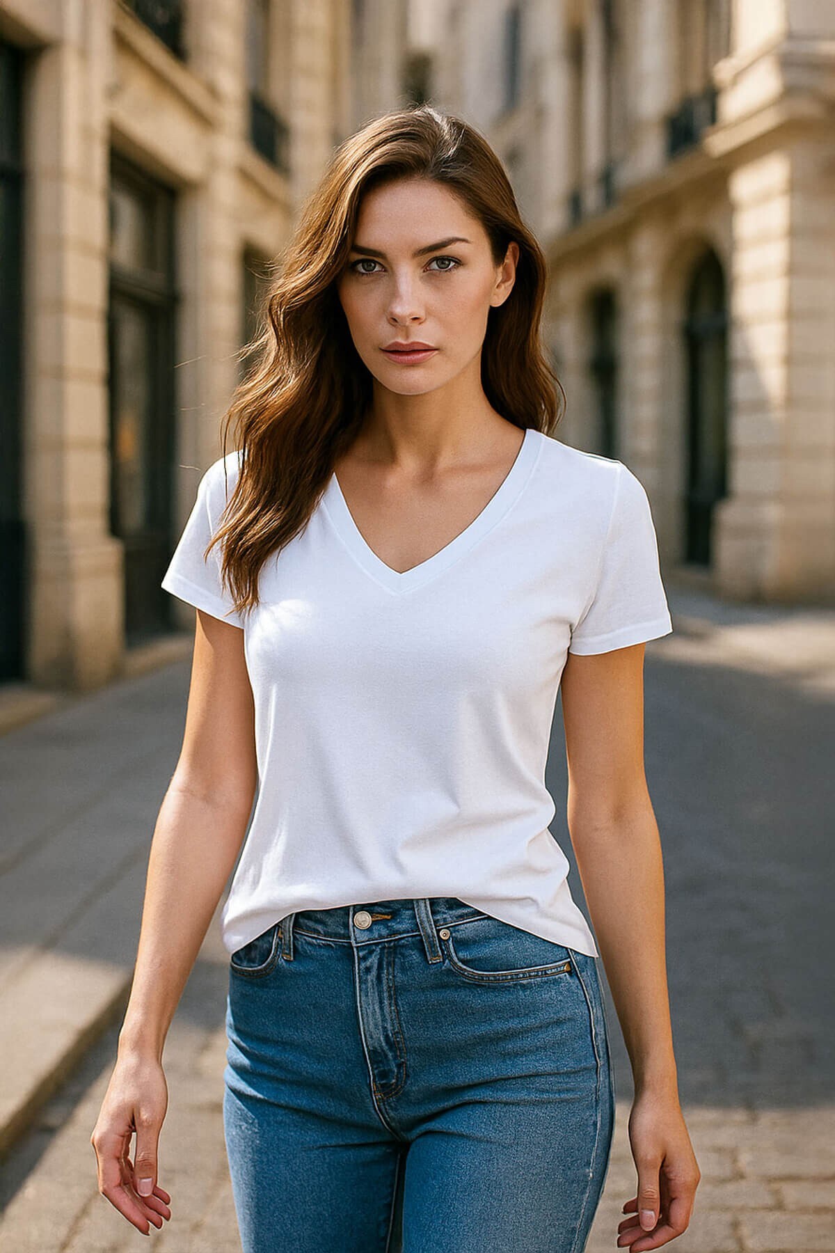 Women's V-Neck Short Sleeve Plain T-Shirt