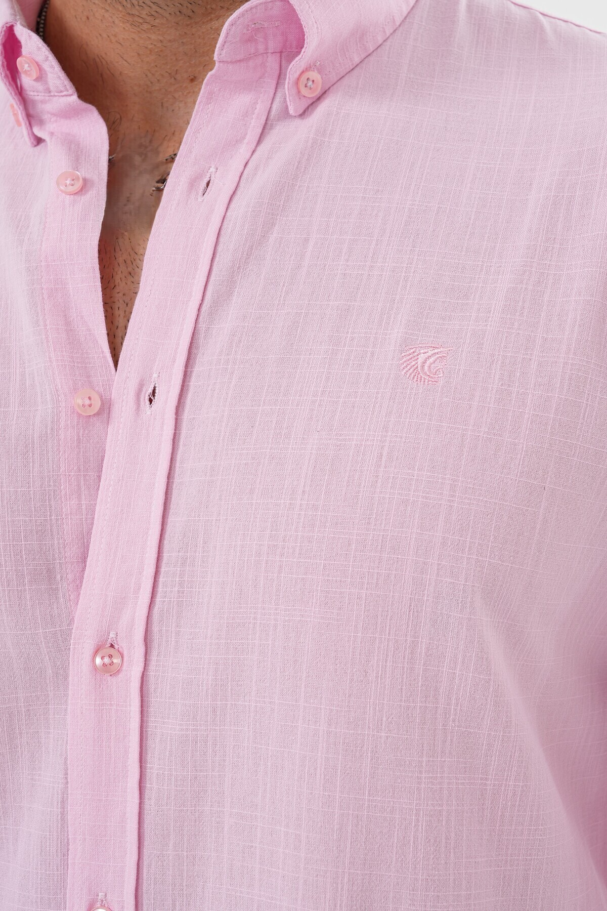 Catto Peak  Erkek 100%pamuk Nefes Alan Teri Emen Nakışlı Regular Gömlek - Görsel 4