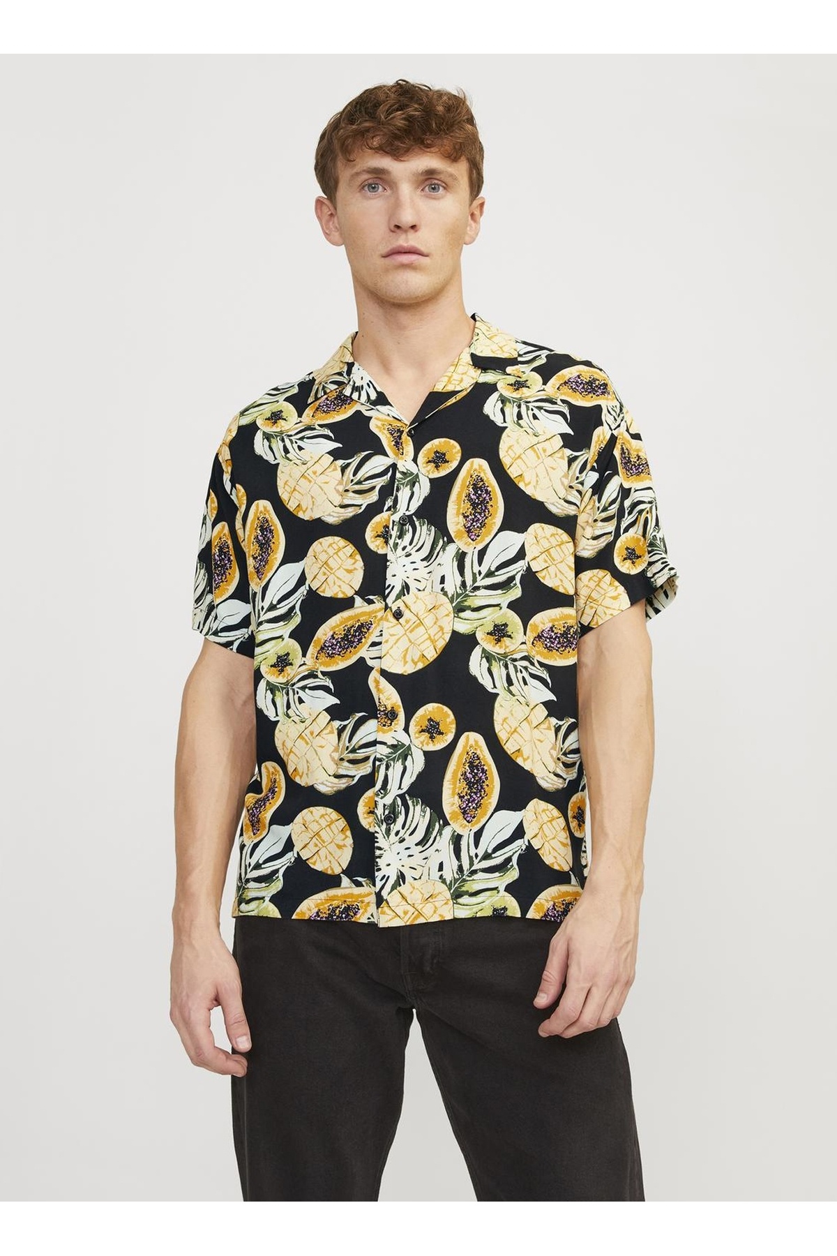 جک اند جونز پیراهن مردانه مشکی غیررسمی JORLUKE TAMPA AOP SHIRT SS SN