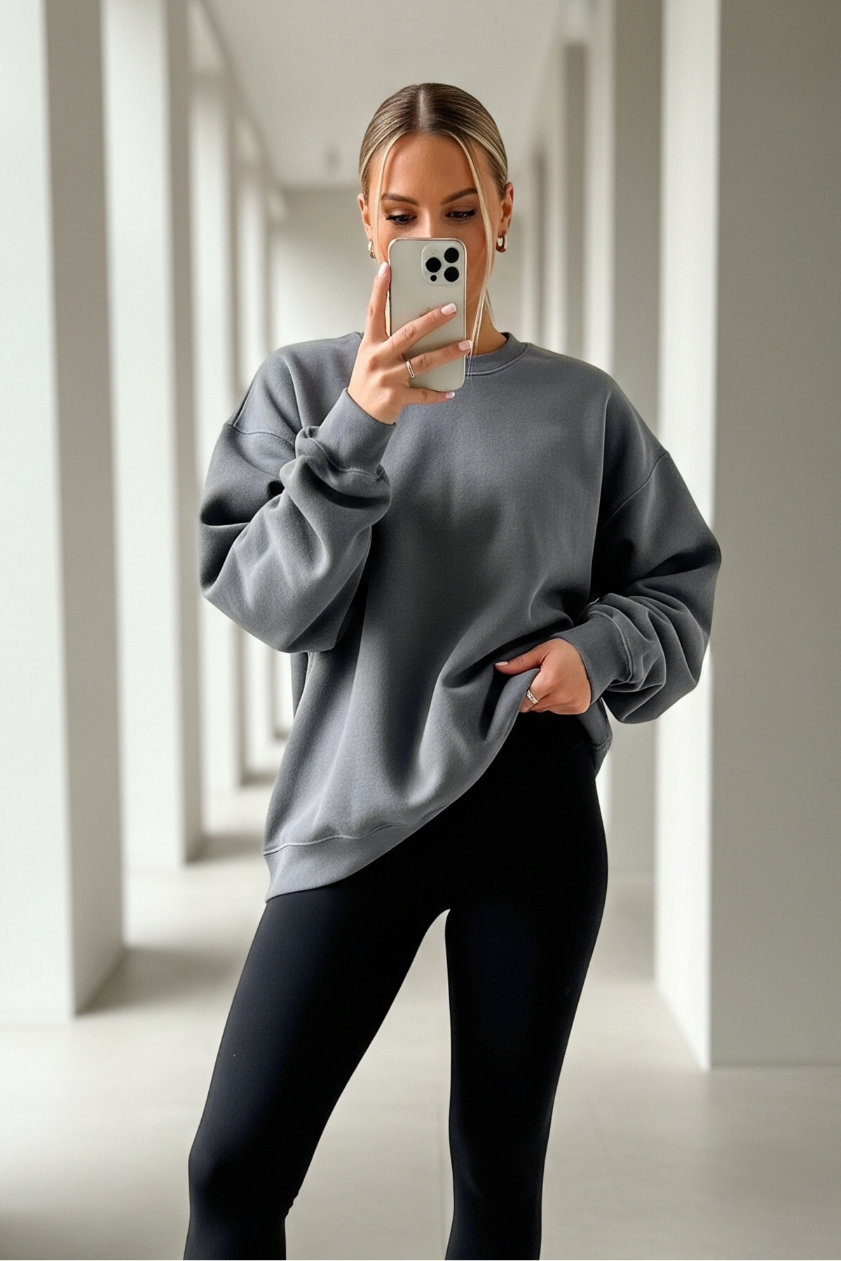 COMBİNE MİCHAİL Unisex 3'Lü Siyah Grimelanj Füme Bisiklet Yaka Oversize Sweatshirt Paketi görsel 4