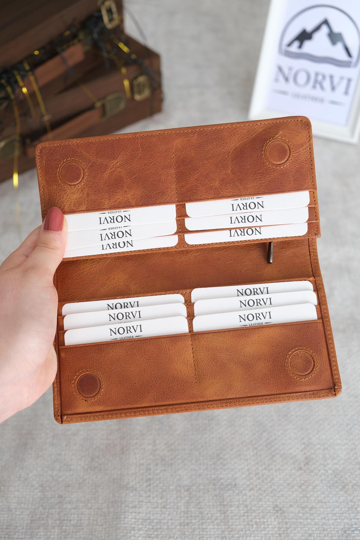 Telefon Bölmeli El Tutamaçlı Hakiki Deri Cüzdan Taba Rengi 1028