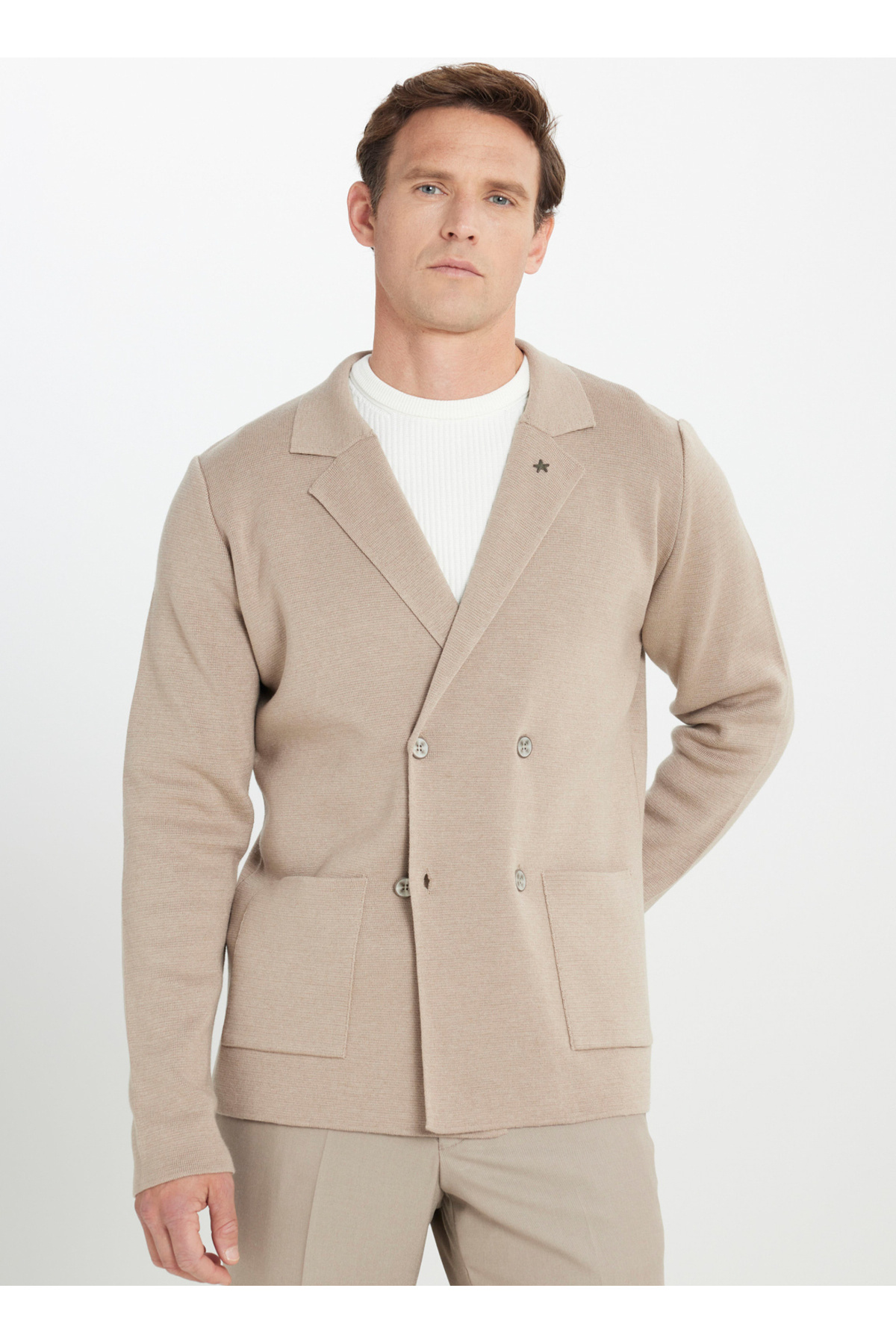 آلتین ییدلیز کلاسیکس ژاکت مردانه Altınyıldız Classics دو دکمه استاندارد سمور آبی ACE492510189_TRICTED JACKET