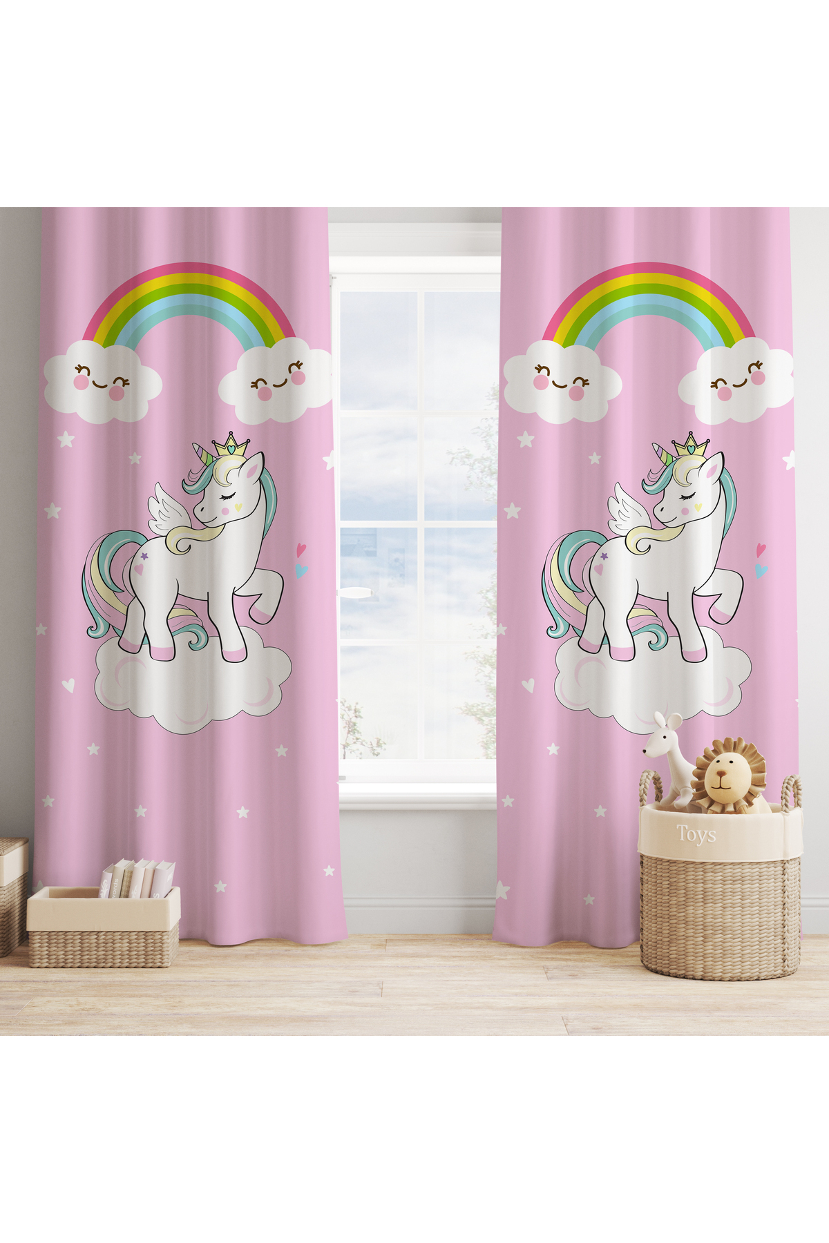 Talia Home Unicorn Desenli Çocuk Odası Fon Perdesi 2 Kanat Tla-170 fotoğrafı 3 (önizleme)