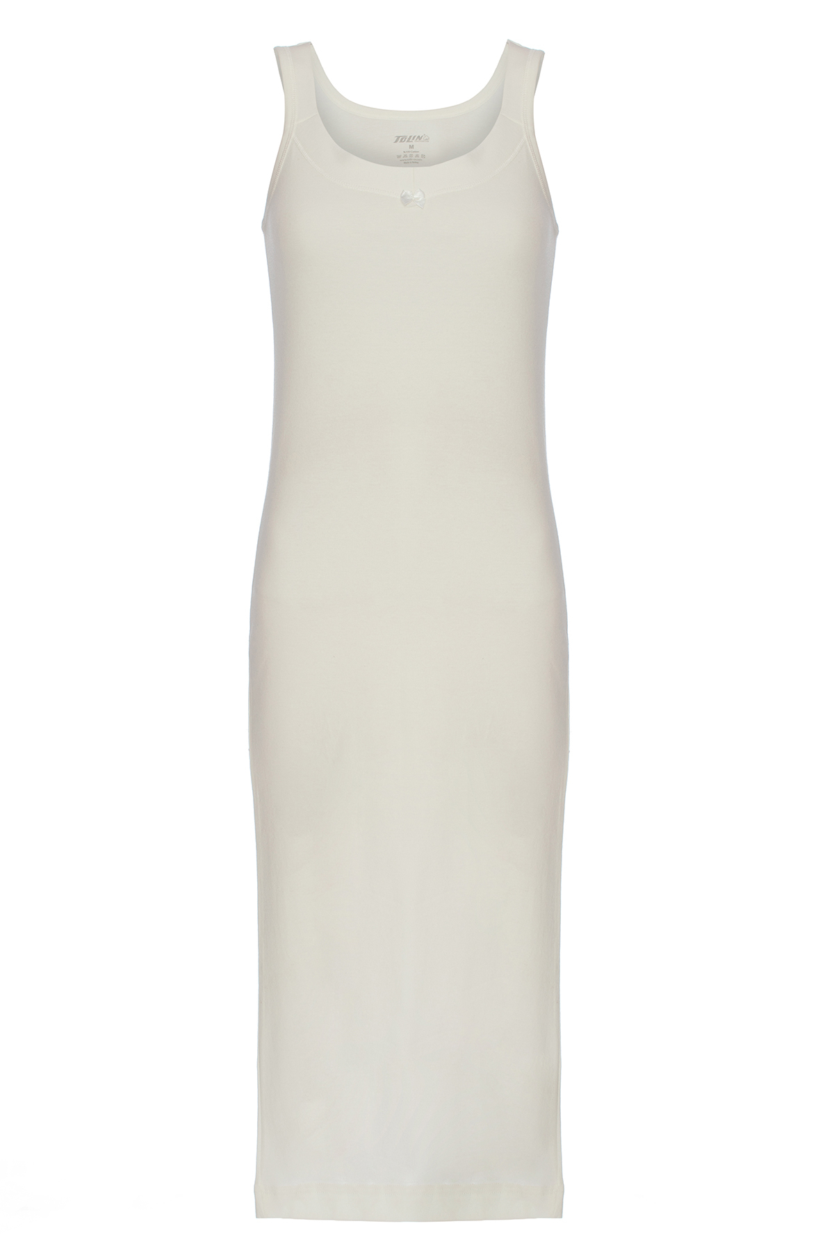 Tolin %100 Pamuk Kadın Biyeli Uzun Ribana Kombinezon Gecelik Krem 1231