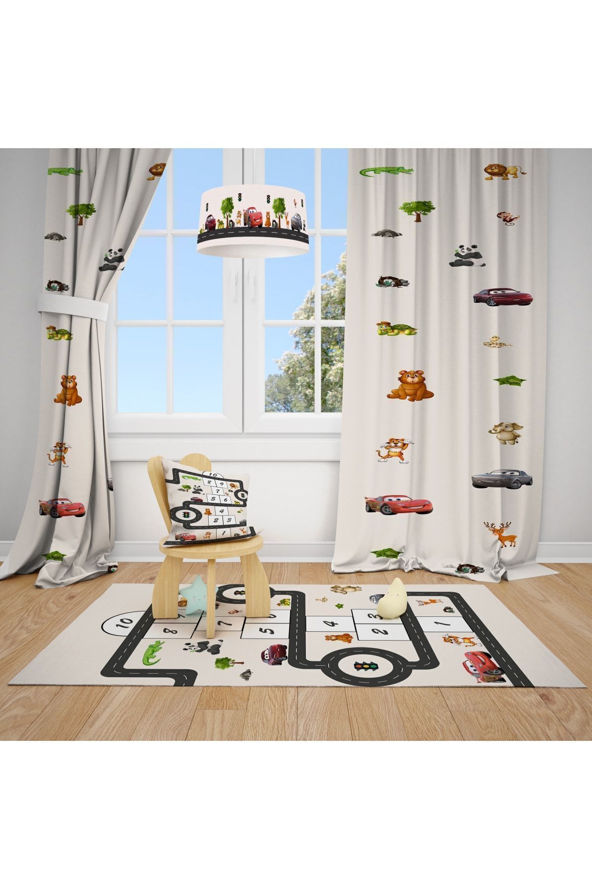 Cute Animals Patterned Children And Baby Room Background Curtain 2 Wings TLA-227