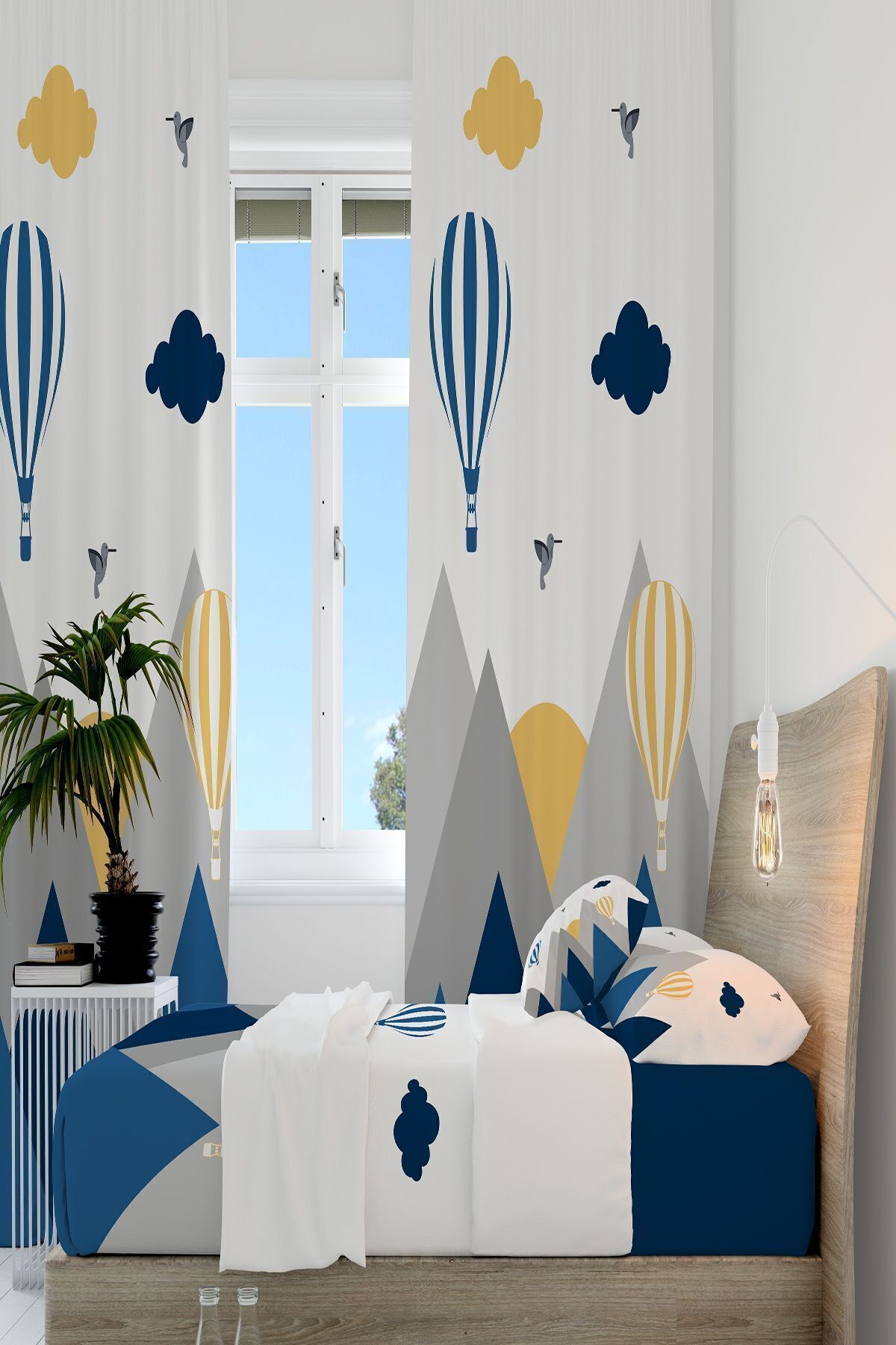 Talia Home Mavi Kuş Vadisi Dağ Desenli Çocuk Ve Bebek Odası Fon Perdesi 2 Kanat Tla-300 fotoğrafı 4 (önizleme)