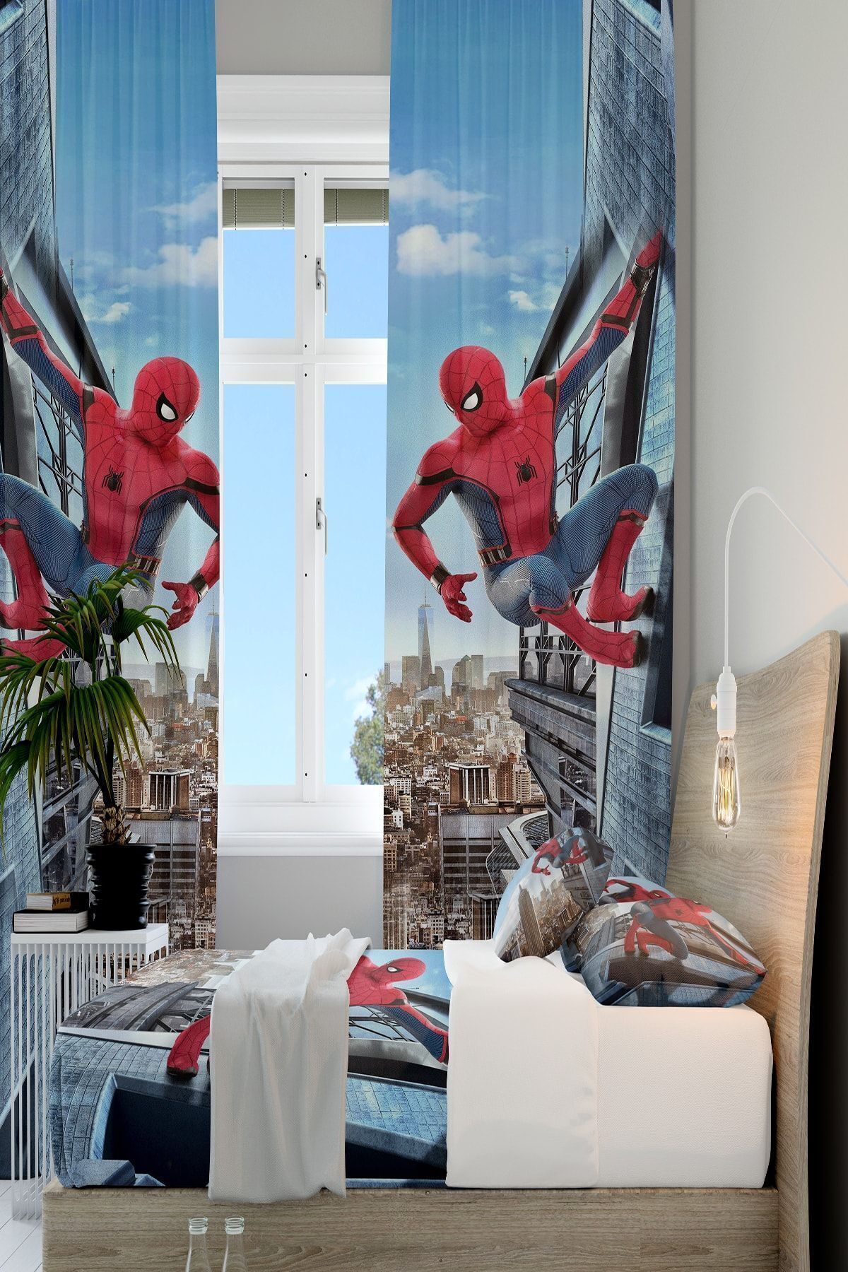 Talia Home Mavi Örümcek Adam Spider Man Fon Perde 2 Kanat Tla-102 fotoğrafı 3 (önizleme)